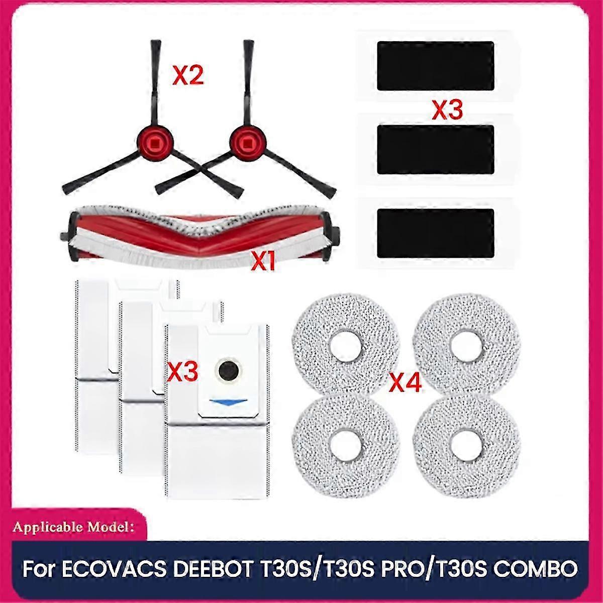 Replacement Parts for T30S/T30S PRO/T30S COMBO Robot Vacuum Cleaner Main Side Brush Filter Mop Dust Bag A