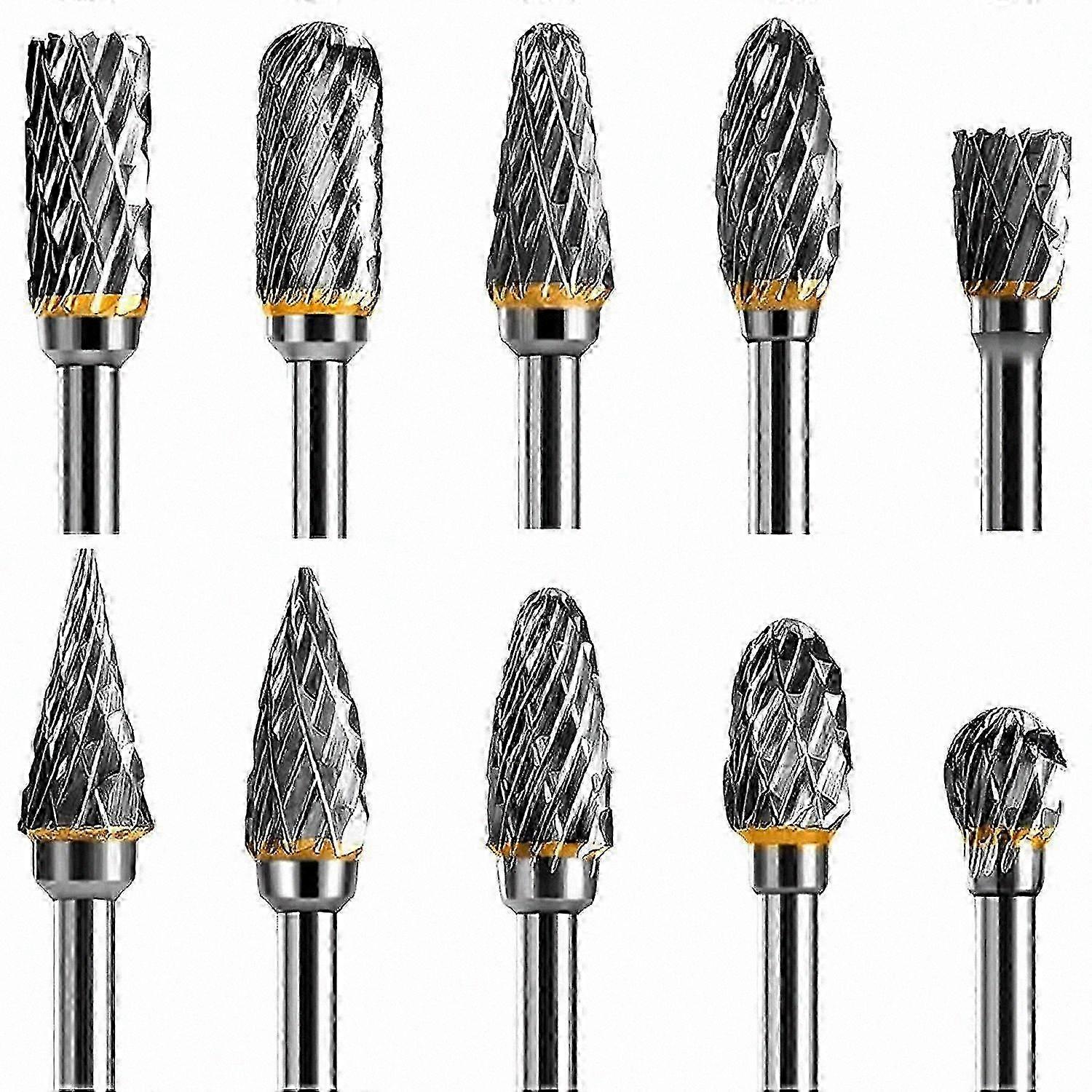 10-Piece Rotary Tool Burr Set, 1/8" Shank for Woodworking, Metal Engraving, DIY Crafting, and Carving Projects