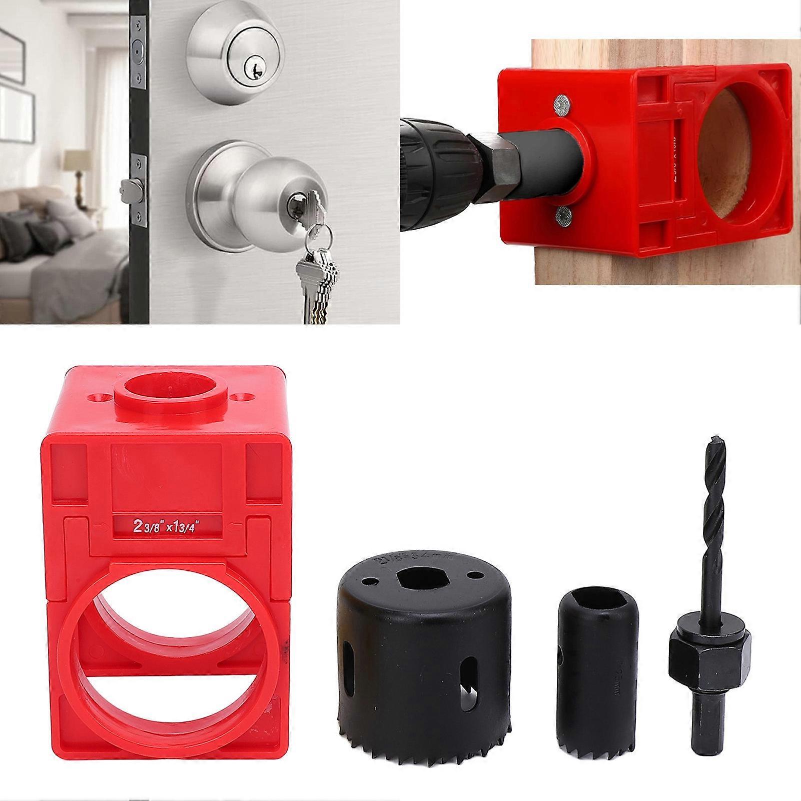 Door Lock Installation Kit with Adjustable Guide for 1.38-1.75" Doors Red