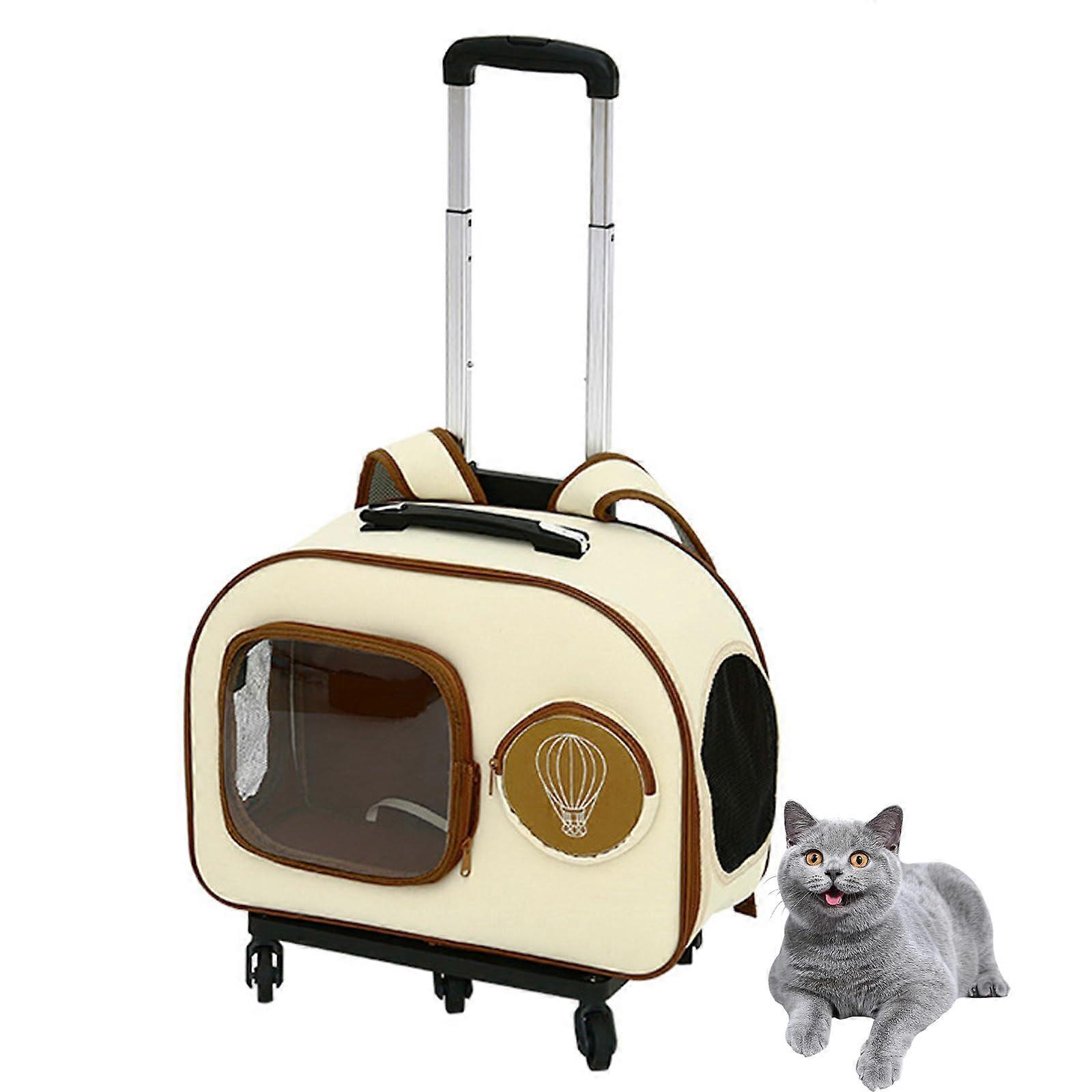 Cat Backpack with Wheels Travel Carrier, Pet Carrier with Wheels, Size Medium, Fits Cats and Small Dogs
