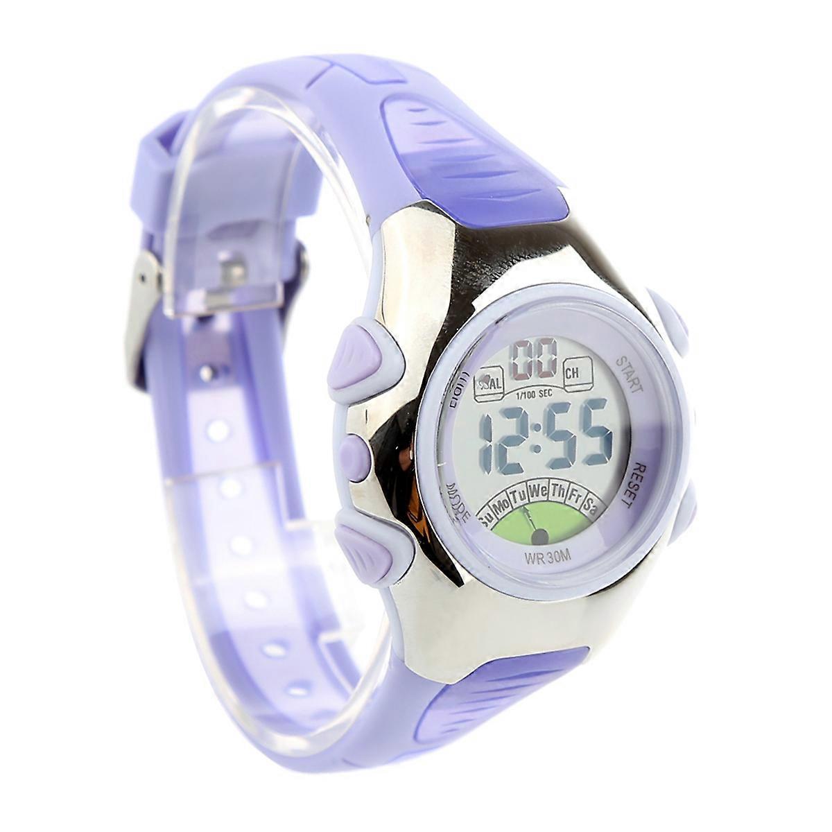 LED Digital Sports Watch with Date Alarm Stopwatch Functions Purple 30M Waterproof Plastic Stainless Steel Rubber