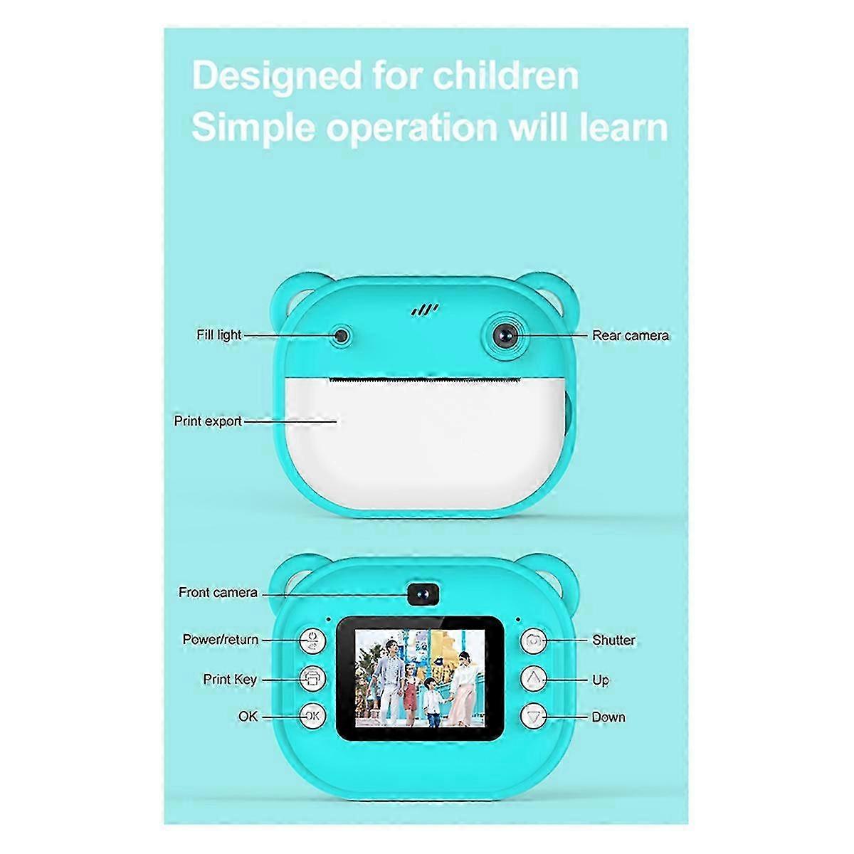 HD Camera with Dual Mini Camera & Printing Function - Easy One-Button Printing with 2 RollsIncluded