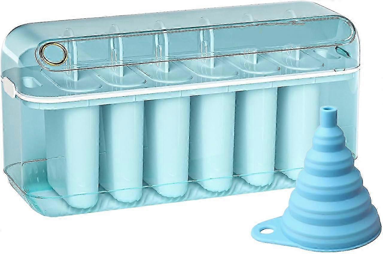 AutoEject 6-Cavity Ice Pop Mold Set - Automatic Pop-Out Design with Storage Box, Funnel &amp; Sticks Effortless Fill Release &amp; Reuse