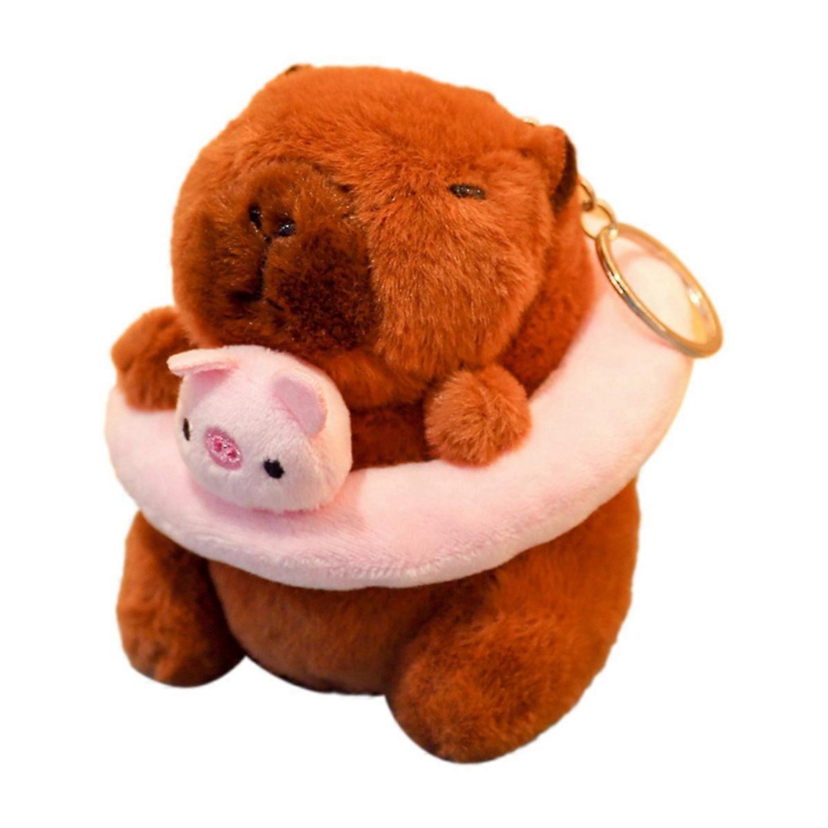 Capybara Pluș Breloc Drăguț Animal Cadou Jucărie de Pluș Pandantiv Porcuș Inel de înot 12cm