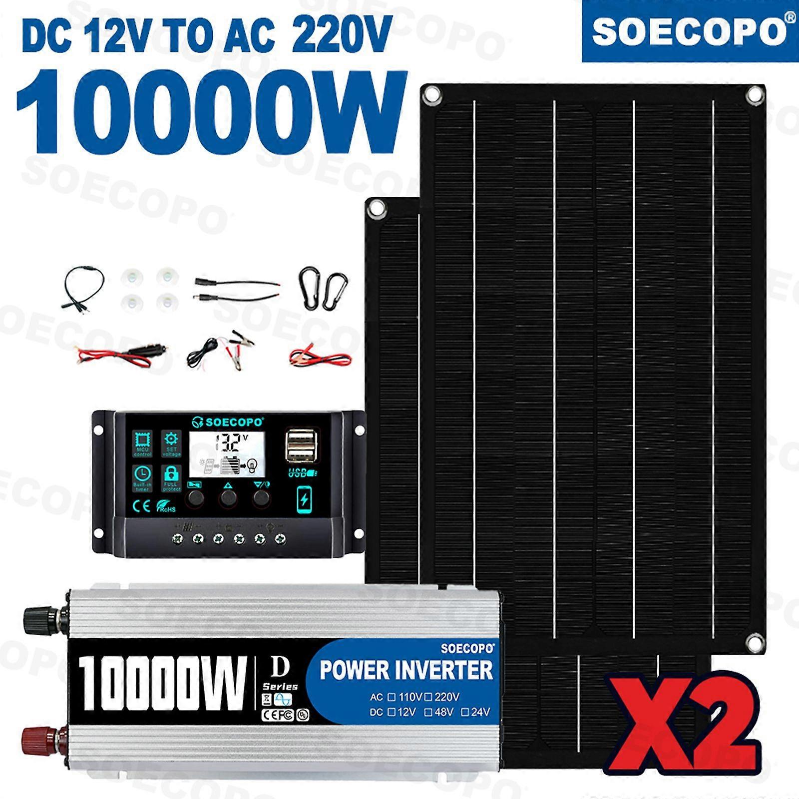 10,000W Solar Power System Kit | Inverter (12V to 110V/220V) + 2 Solar Panels + 100A Controller