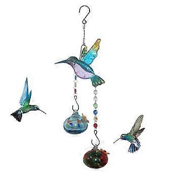 Stained Glass Feeder Wind Chime Bird Water Feeder to Feed Birds B