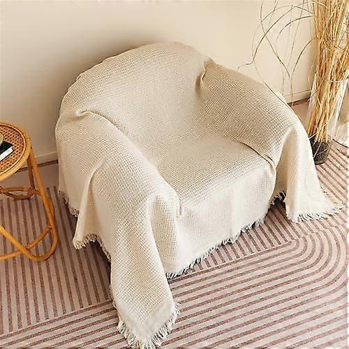 Throw For Sofa Large 1/2/3/4 Seater Armchair Slipcovers Soft Reversible Blanket Cream 90x90cm
