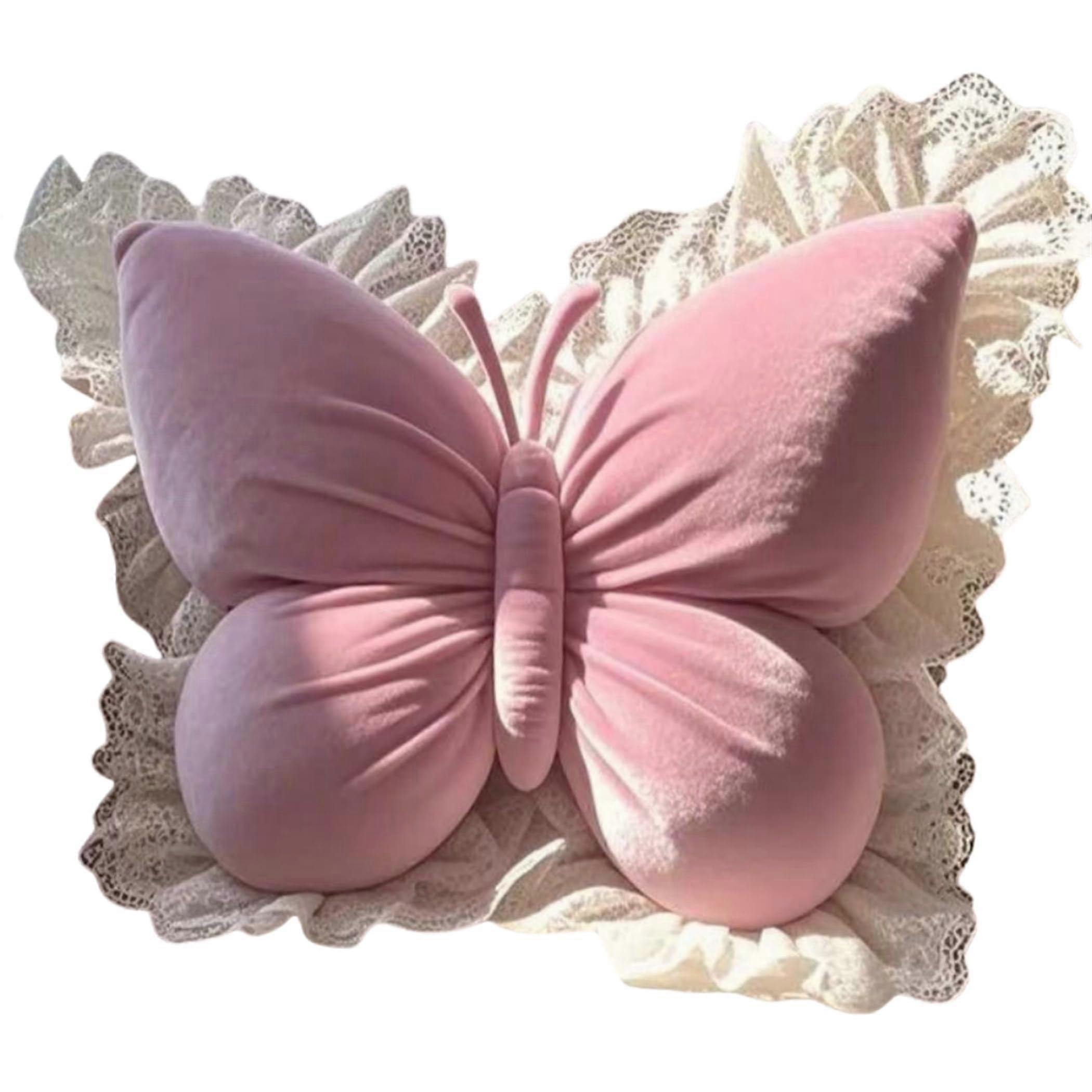 Butterfly Sofa Pillow 20x18 Inch 3D Plush Animal Floor Reading Cushion Pink