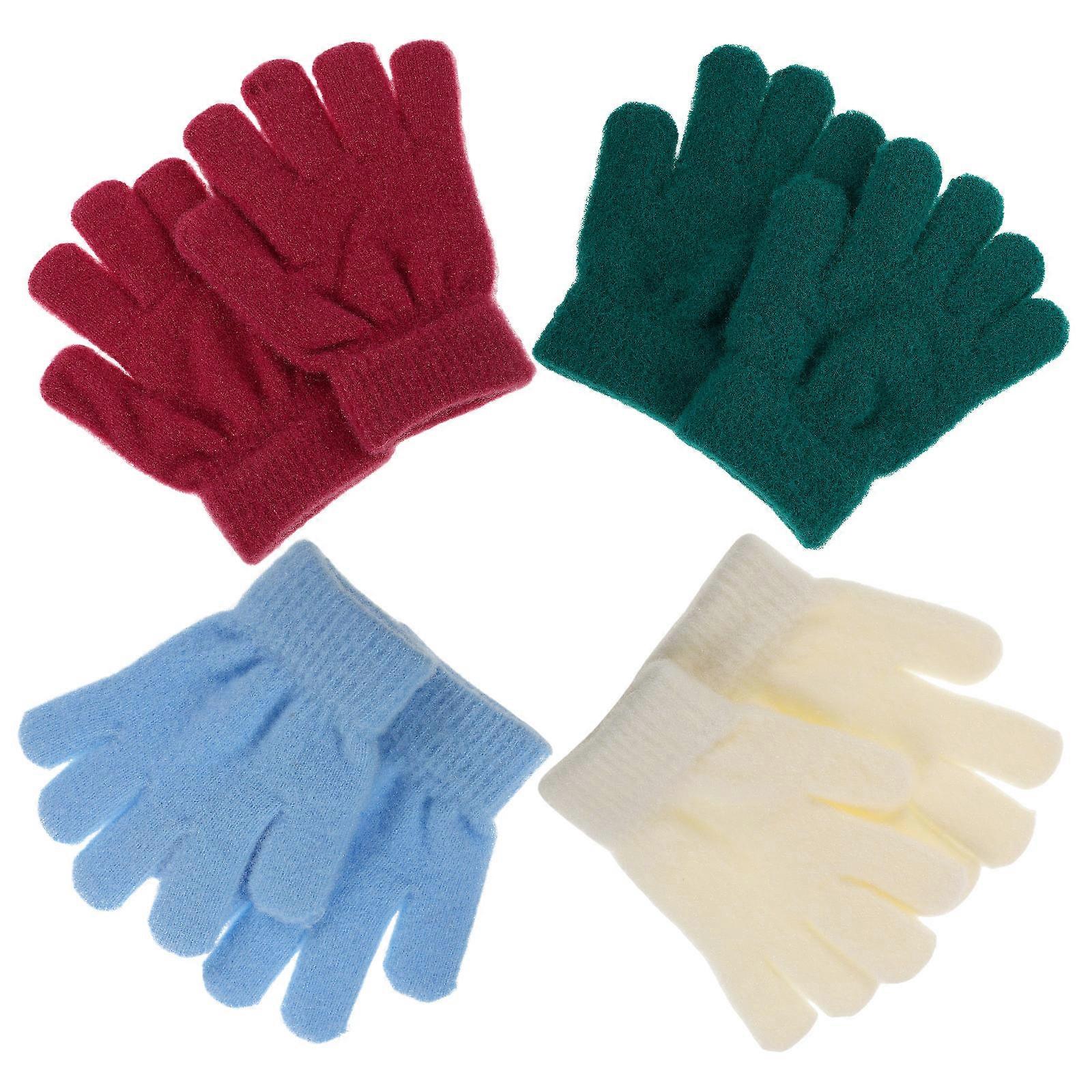 Warm Gloves For Kids Knitted Fabric Cold Weather Protection Mittens For Boys And Girls Outdoor Activities 4 Pairs