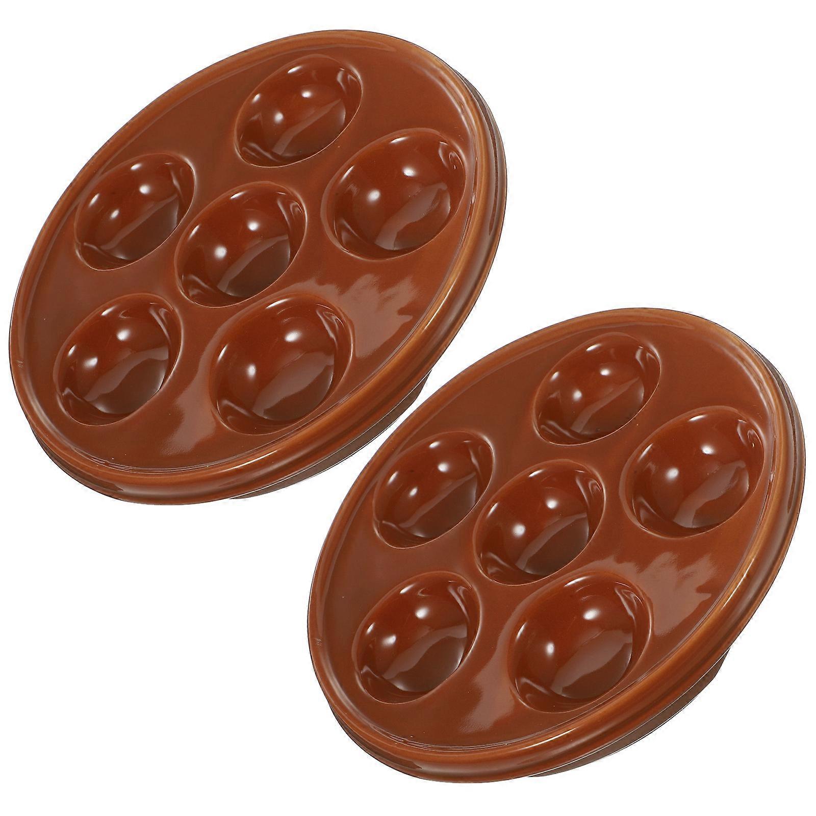 Ceramic Baking Pan Escargot Plate for Baking and Serving Shellfish Brown Material 2Pcs