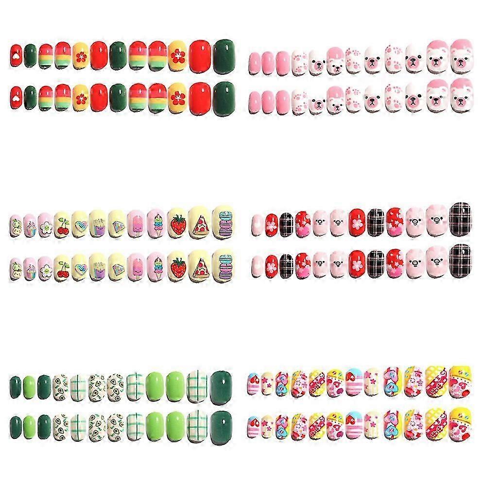 6 uppsättningar Barn Fake Nails för tjejer, Barn Fake Nails Full Cover Short Nails för barn