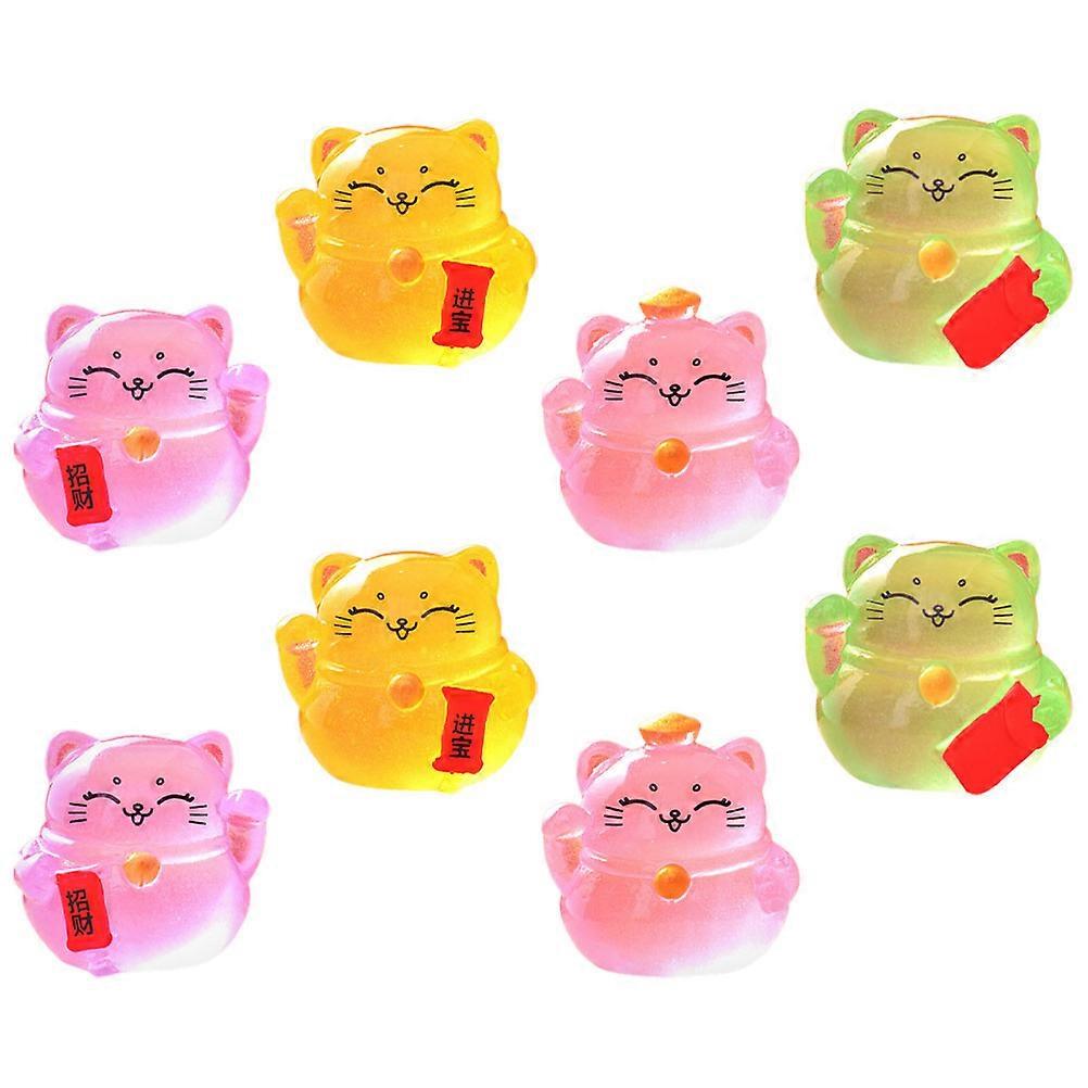 Miniature Cat Statue Glowing in The Dark for Decoration 8Pcs Set