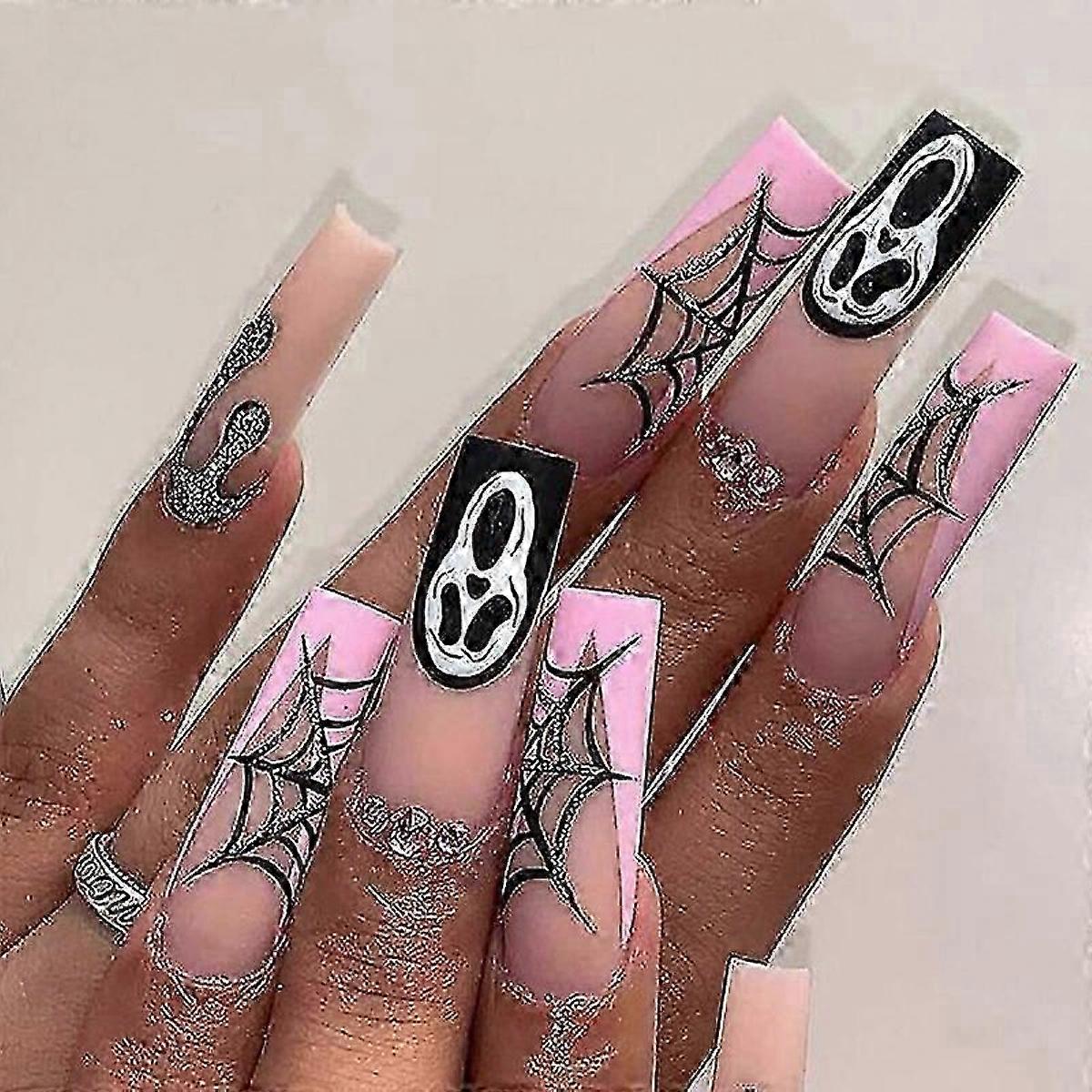 Ghost Spider Artificial Nail Art, Halloween Accessory, 24 Pieces