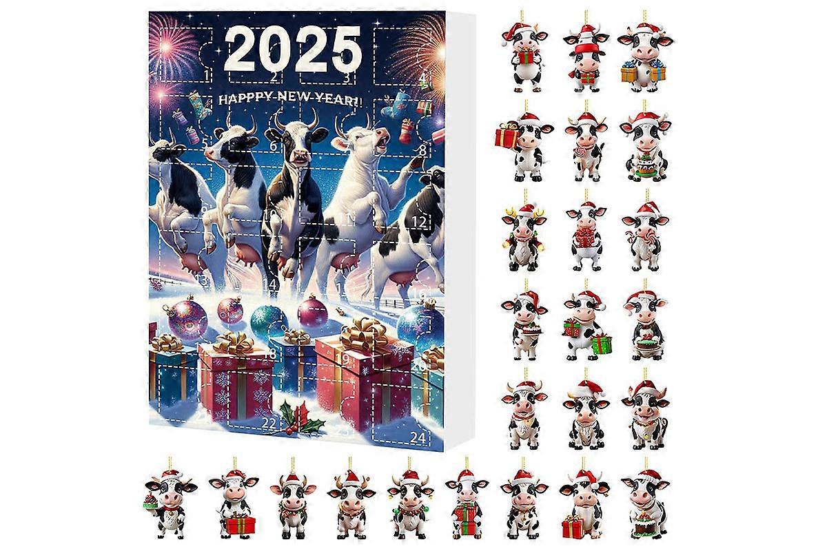 2025 Christmas Cow Advent Calendar Blind Box 24 Days Ornaments Set for Tree
