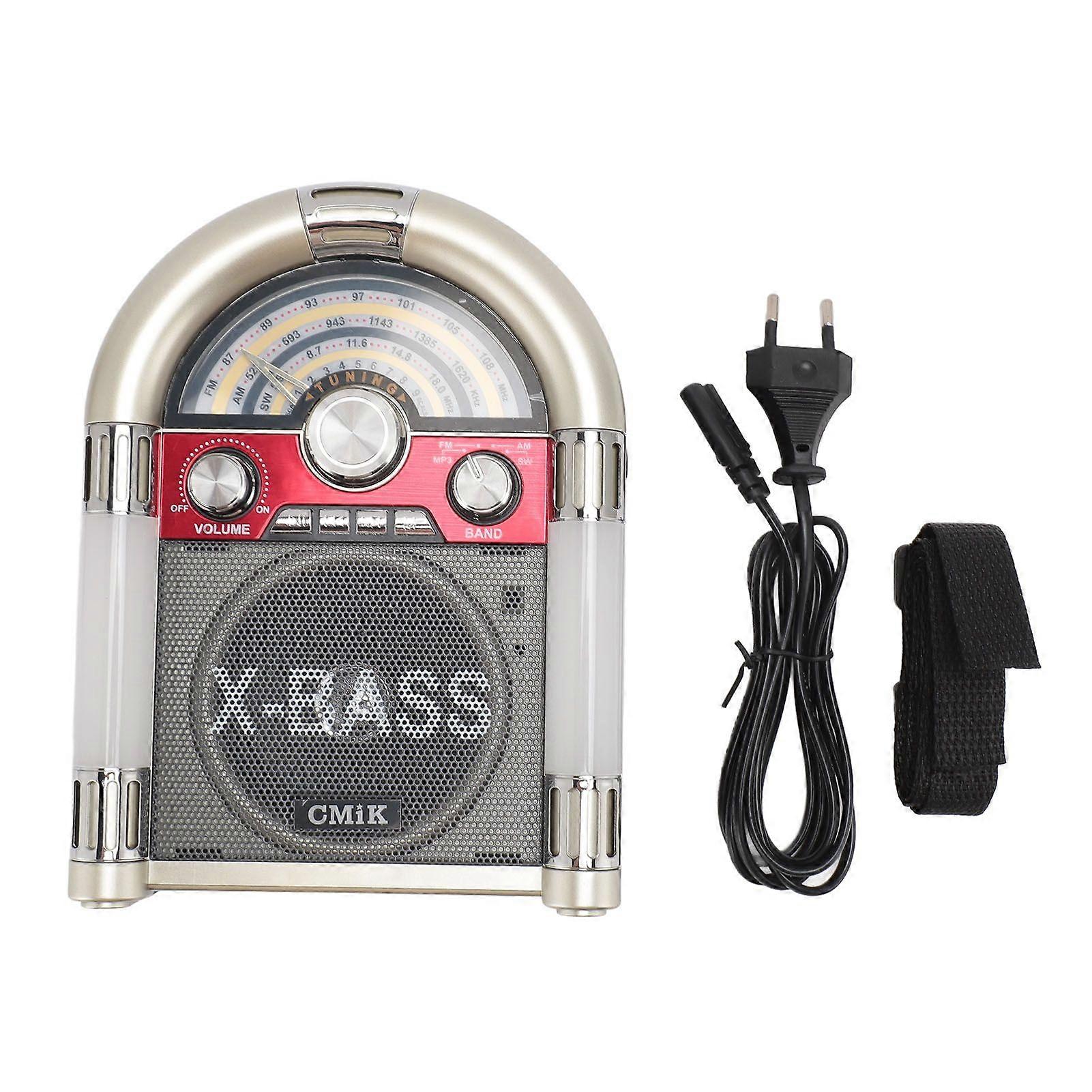 Bluetooth Speaker AM FM SW Band Receiver Retro Style Wireless Multi Function BT Speaker Rechargeable USB Drive Storage Card Playback Gold EU Plug