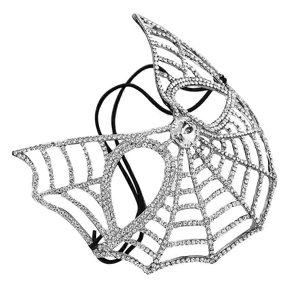Masquerade Rhinestone Half Mask for Women with Cobweb Detail 4Pcs