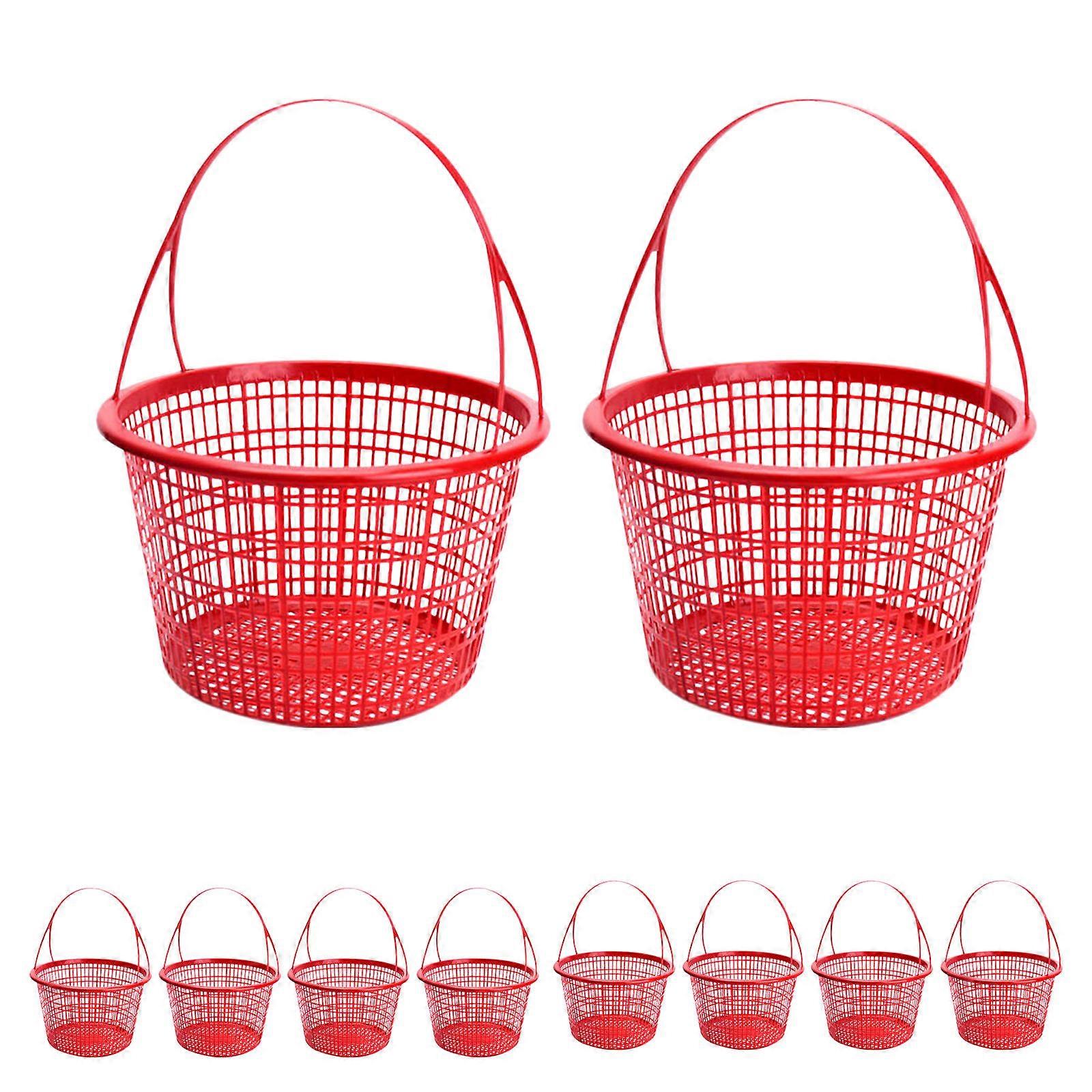 Red Fruit Basket for Picking Plastic Basket with Handle 30Pcs