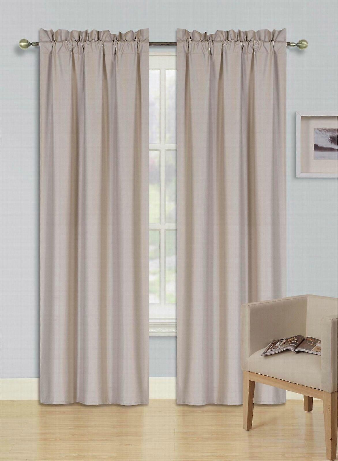 R64 2-Piece Thermal Blackout Window Curtain Panels, Insulated Foam Backing, Lined, Solid, Matte Smooth, 63" Taupe, Compatible with Standard Rods
