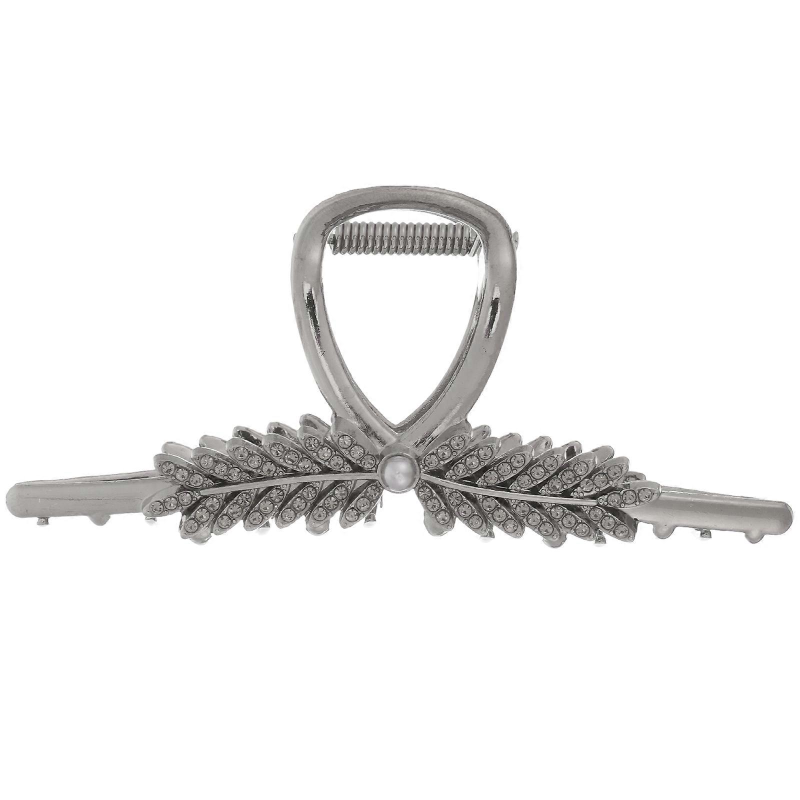 Claw Clips Metal Decorative Practical Use Hair Fixing Clamp Sturdy Durable Silver Black 11x4.7cm 1Set