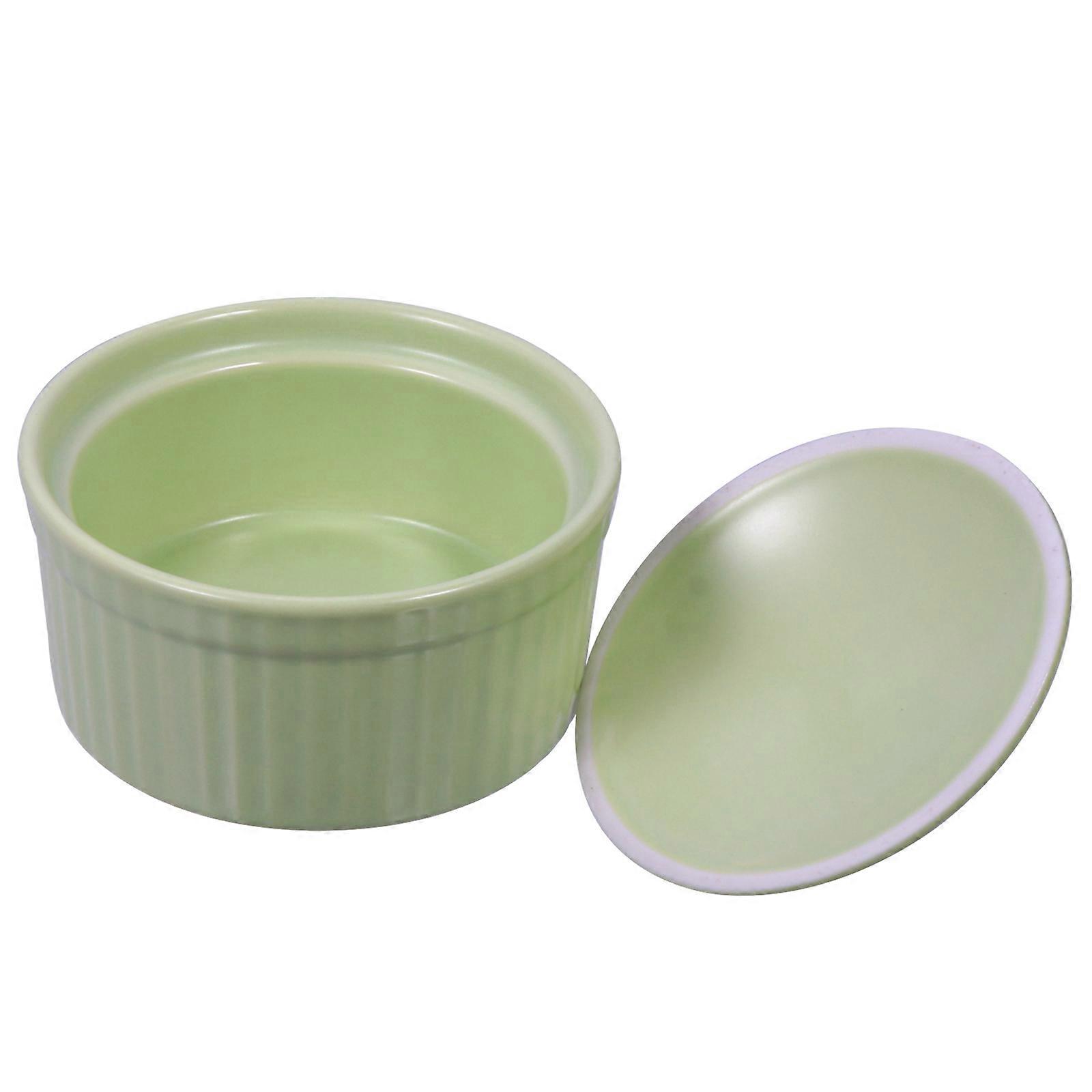 Lovely Steaming Bowl Ceramic Dish With Lid For Children And Families To Use On Dining Table 3.30X3.30X2.52in Green 1Pc