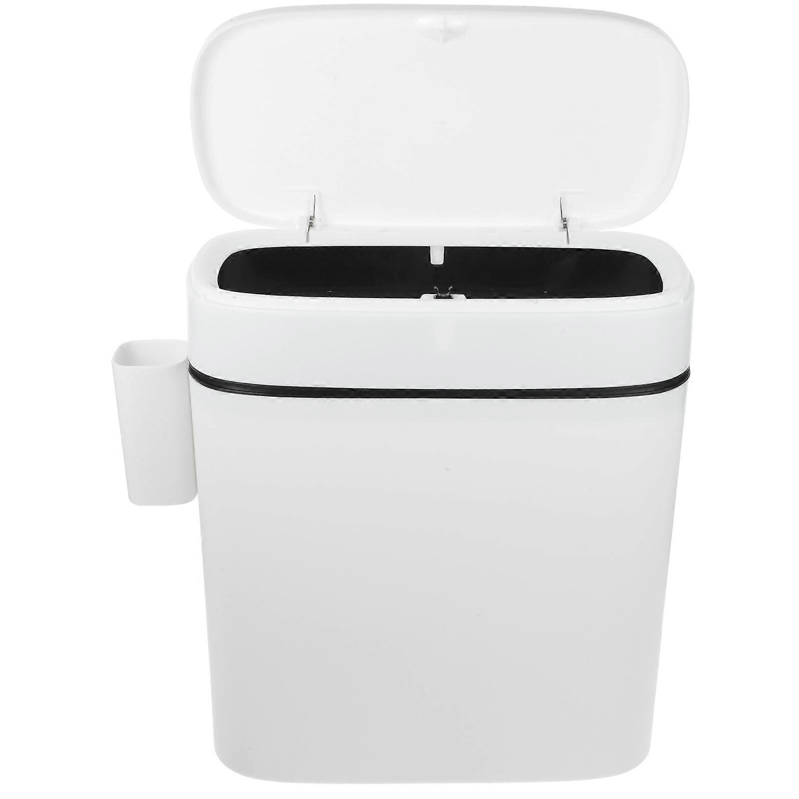 Convenient Plastic Trash Can With Lid For Home And Office Indoor Use White Simple Design Rectangular Waste Storage 1Pcs