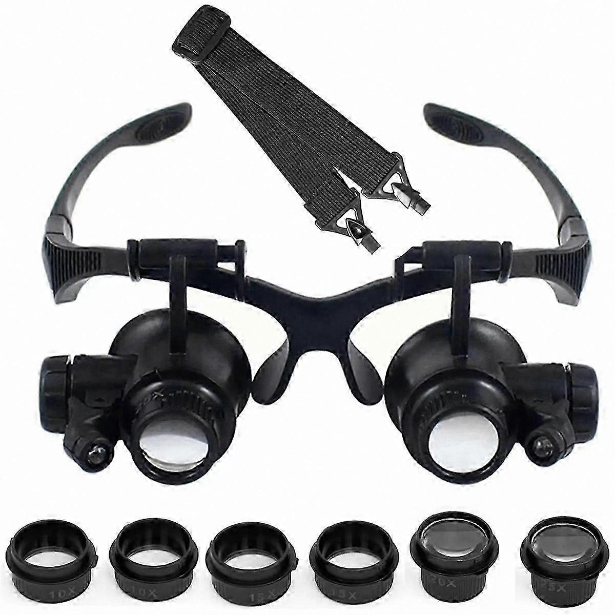 Adjustable LED Magnifier Headband with 10X-25X Lenses for Precision Work and Detailed Inspection Tasks