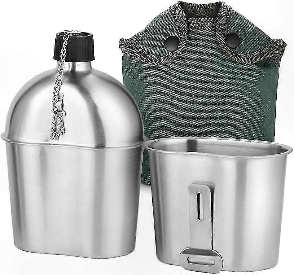 Insulated Metal Flask Set with 2 Drink Cups and Portable Pouch for Camping, Hiking, and Travel (1000ml & 600ml)