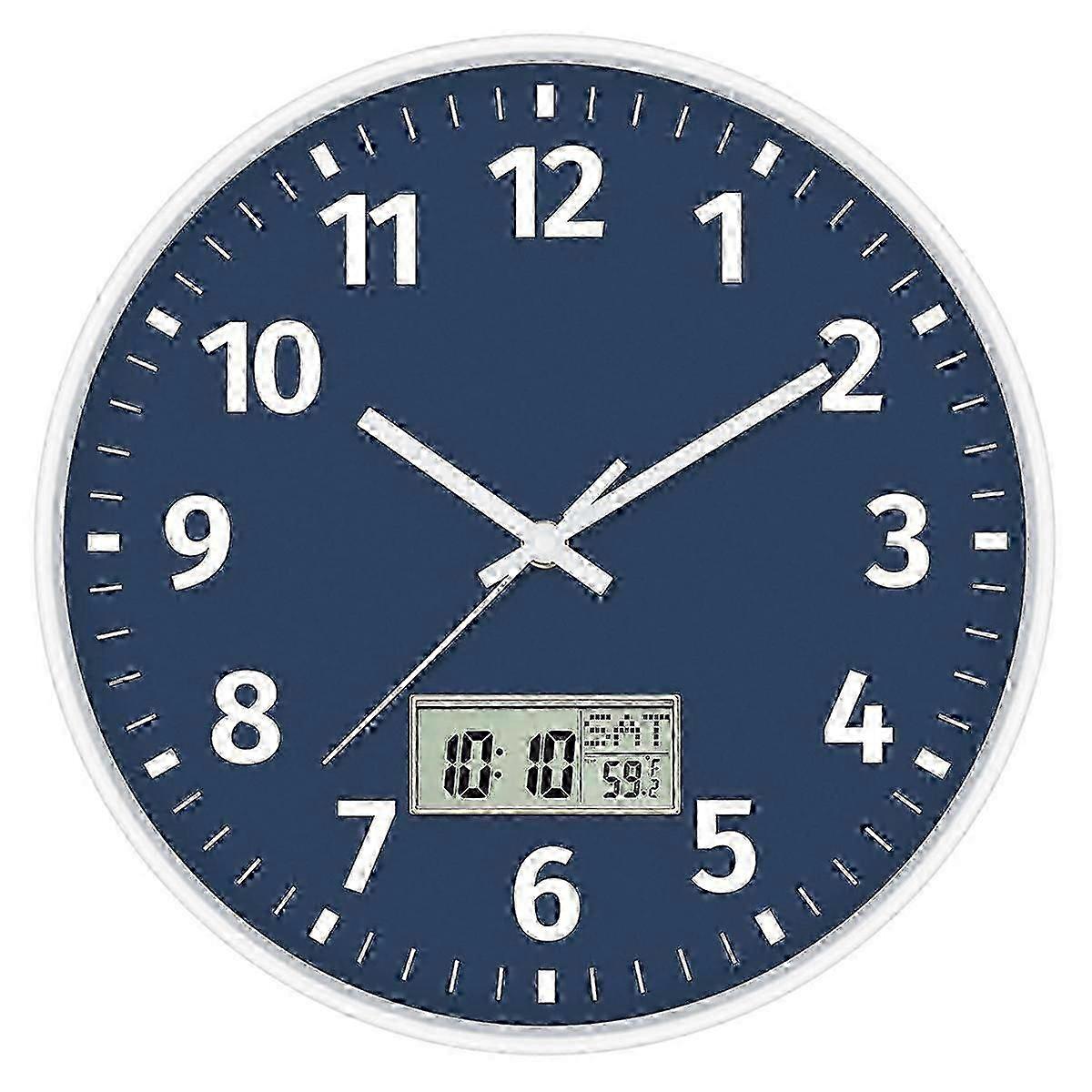 Digital Wall Clock with Time, Day, Temperature - Silent Non-Ticking Battery Operated Round Clock