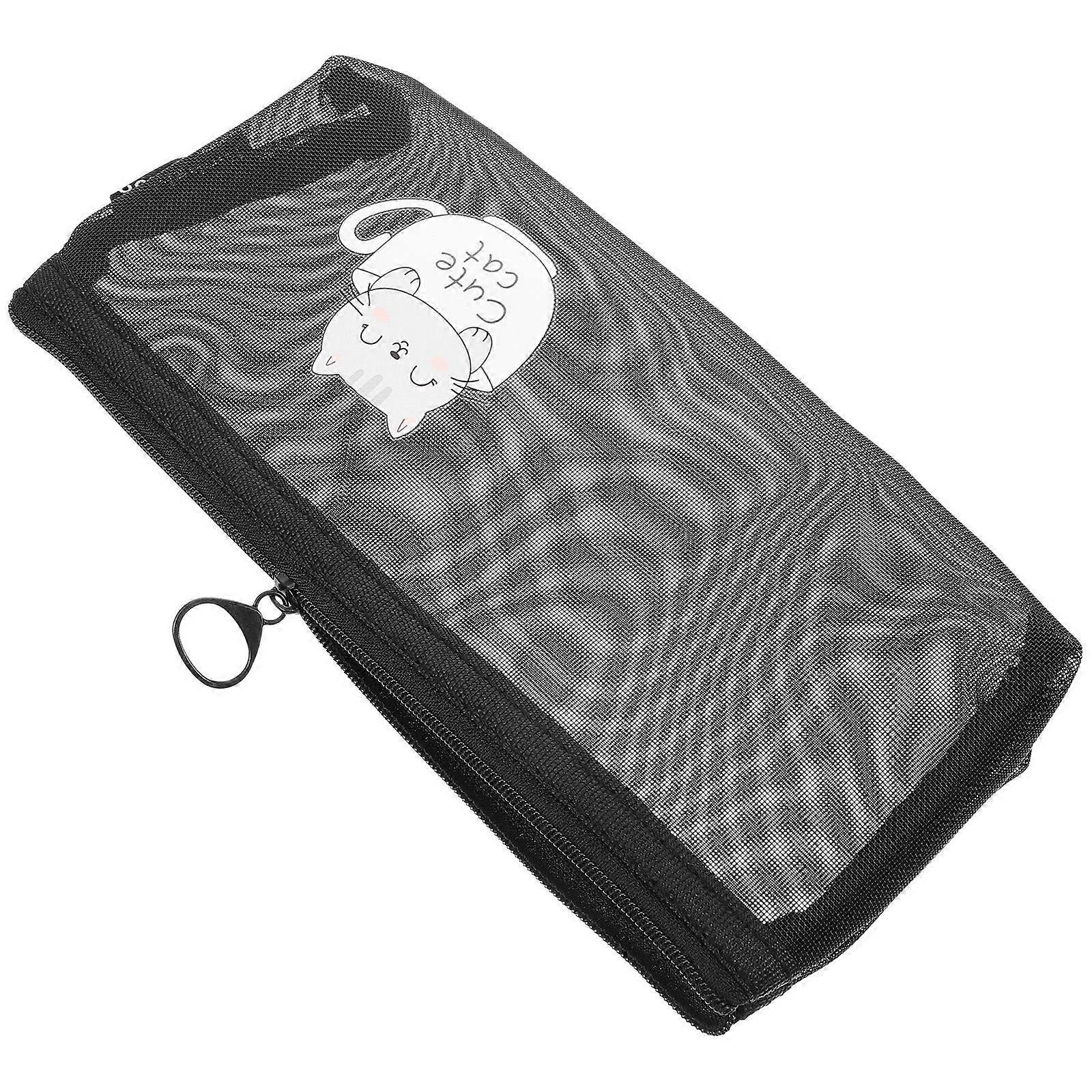 Transparent Pen Case Student Supply Classic Design Mesh Fabric 20X8CM Kids Use 1Set