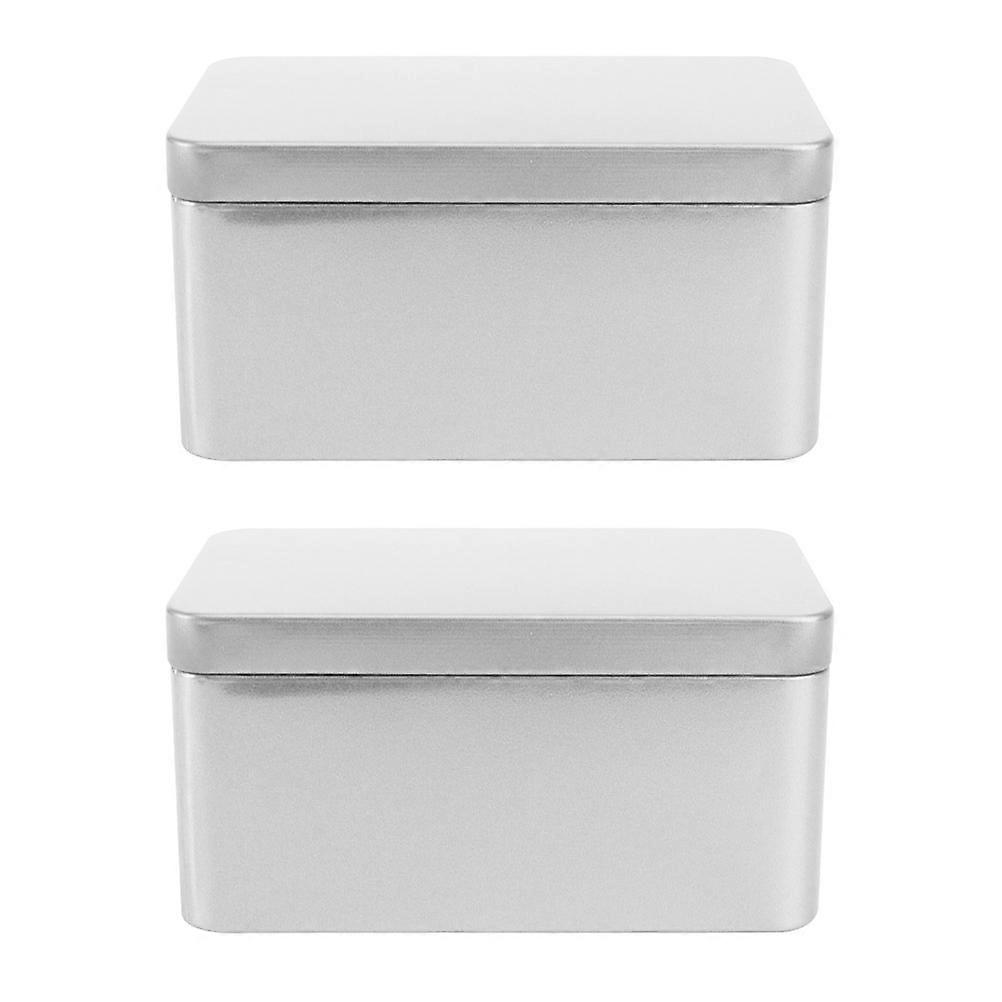 Tea Storage Box Look Rectangular Tinplate For Household Use 13X8CM Silver 2Pcs