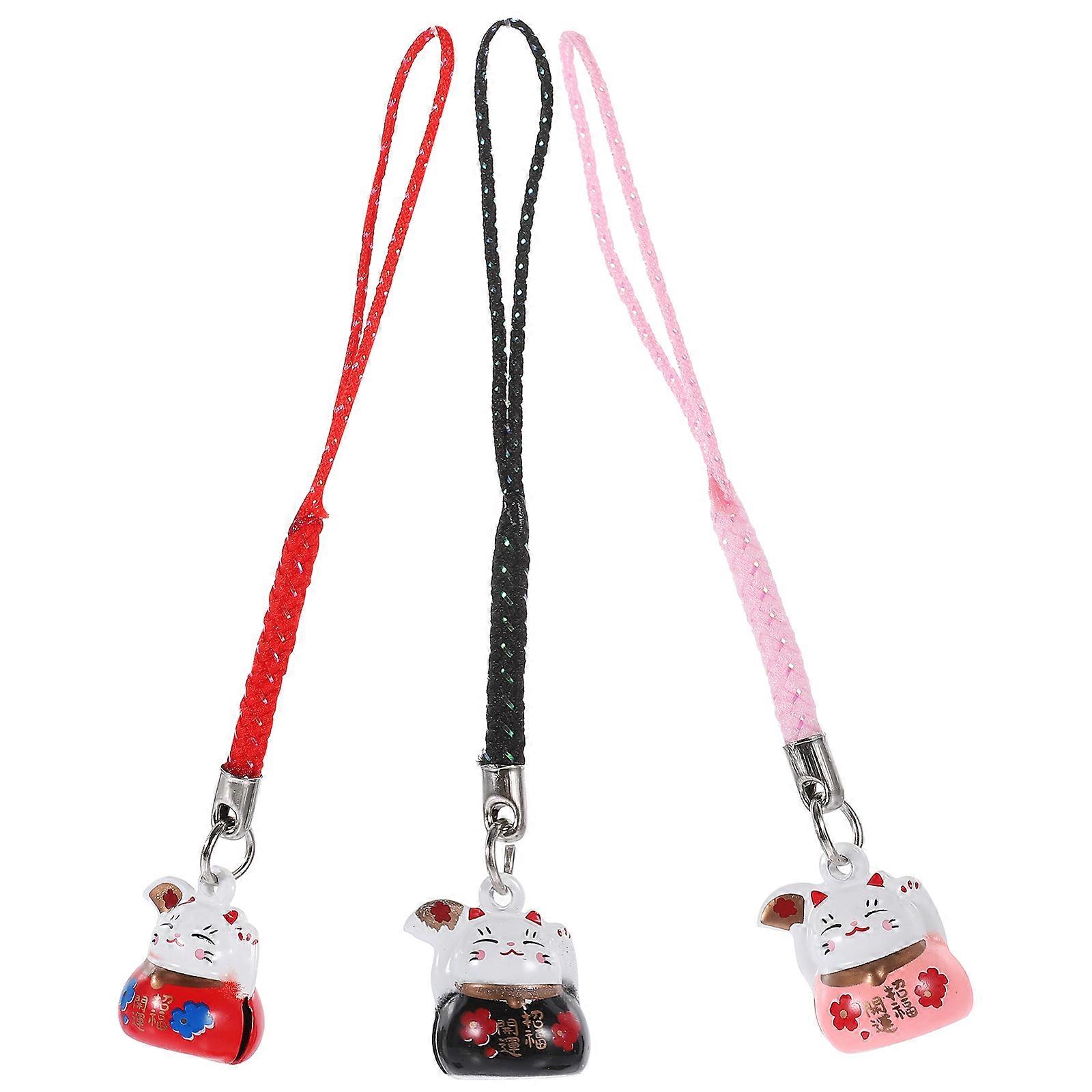 Ceramic Fortune Cat Keychain Phone Hanging Chain for Decor 9Pcs