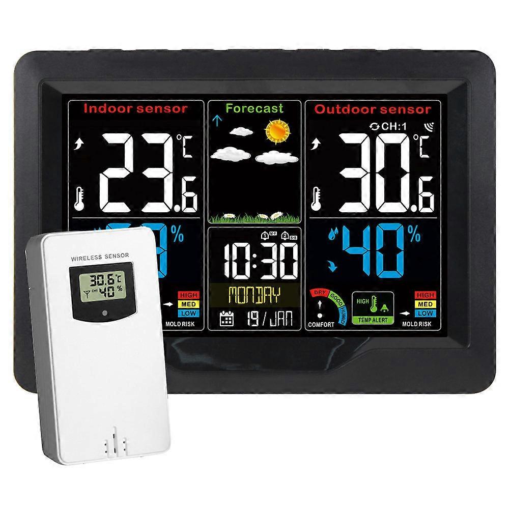 Color Screen Weather Clock Wireless Sensor with Alarm for 3Sets