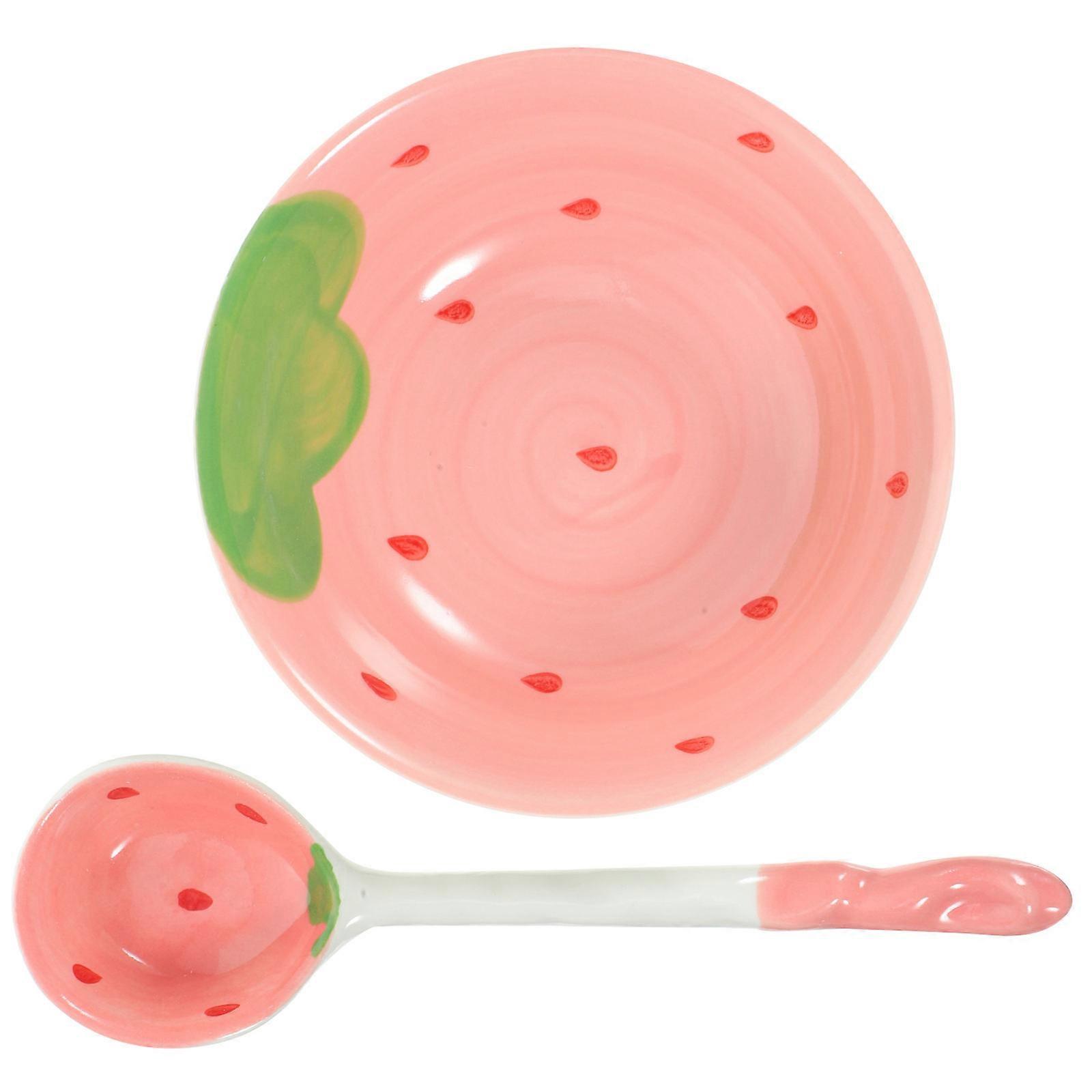 Decorative Soup Bowl And Spoon Set In Pink For Home Use And Restaurant 17x4.7x1CM Eating Convenience 1 Set