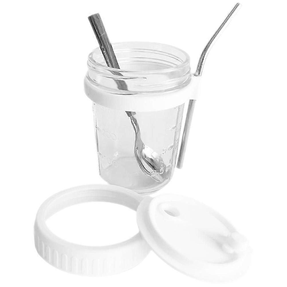 Overnight Oats Container with Lid Jar for Storage 4Sets White