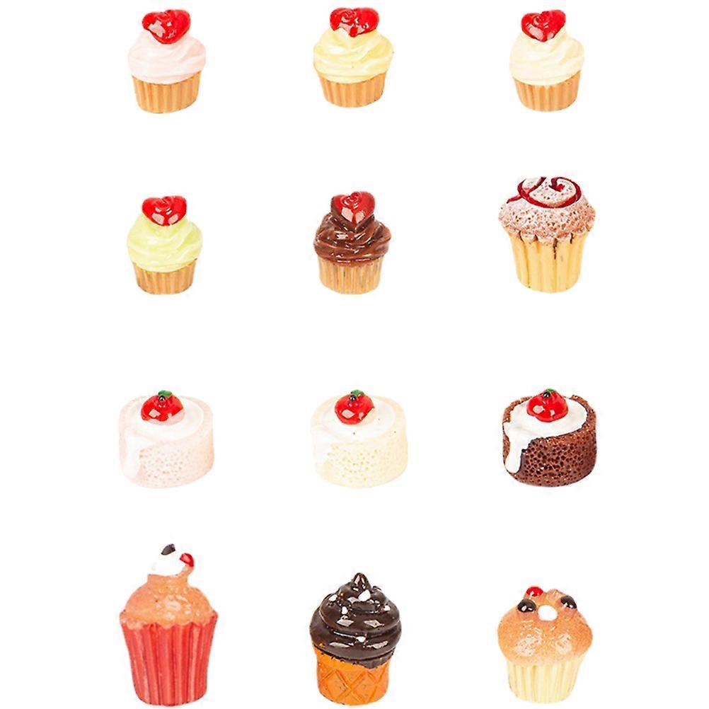 Mini Dessert Model Resin Cake Ornament for Decoration Use 12Pcs