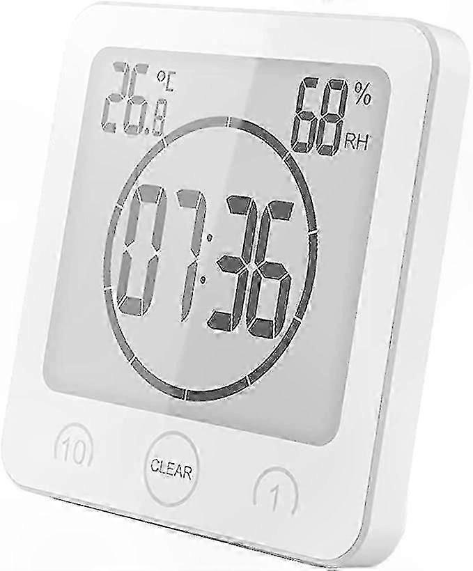 Digital Alarm Clock with LCD Display for Bathroom and Shower Use, Featuring Suction Cup Mount, Humidity and Temperature Monitoring, Wall-Mountable Des