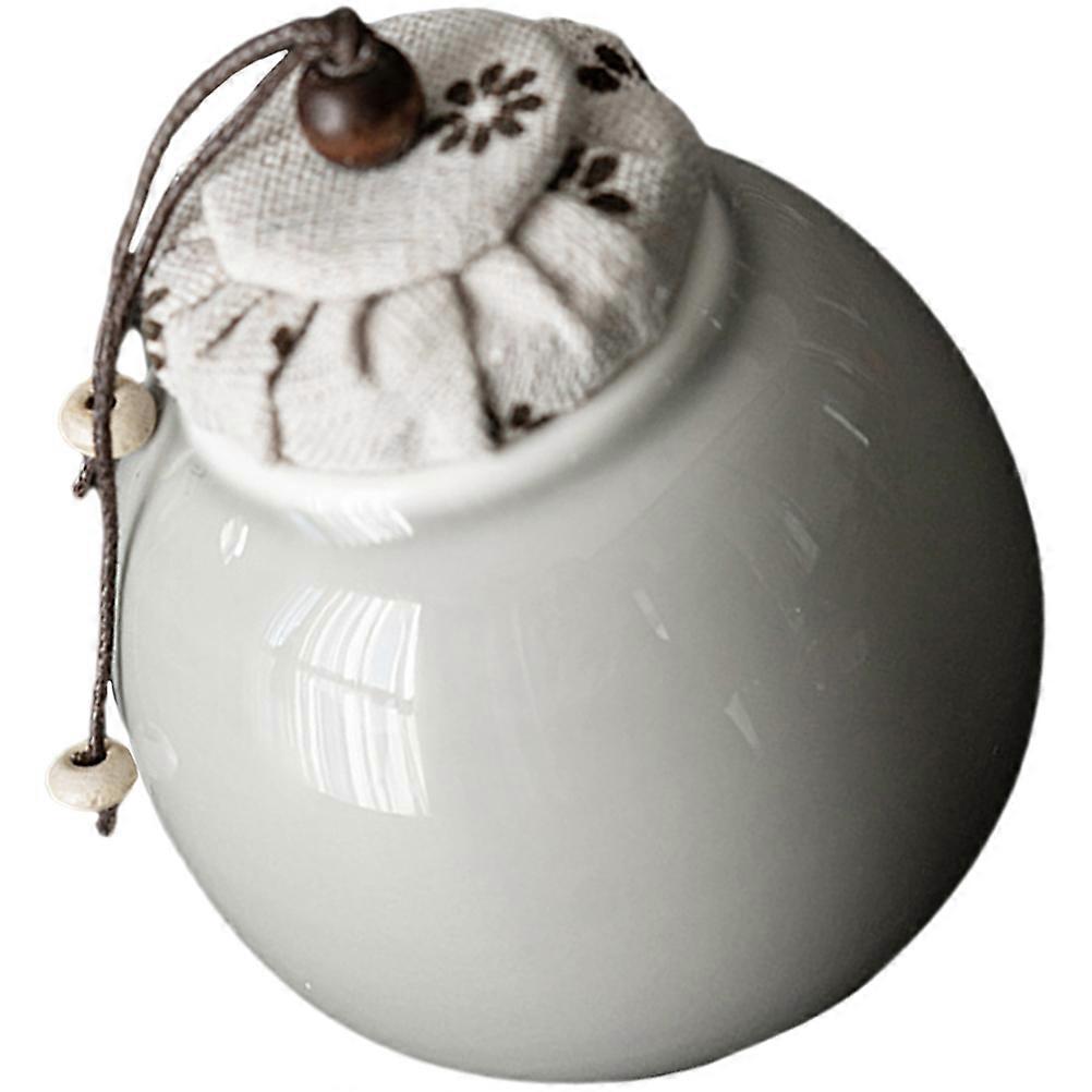 Ceramic Tea Container 2Pcs Japanese Style Round Storage Can For Home Supplies Travel Use Light Grey Portable Sealing