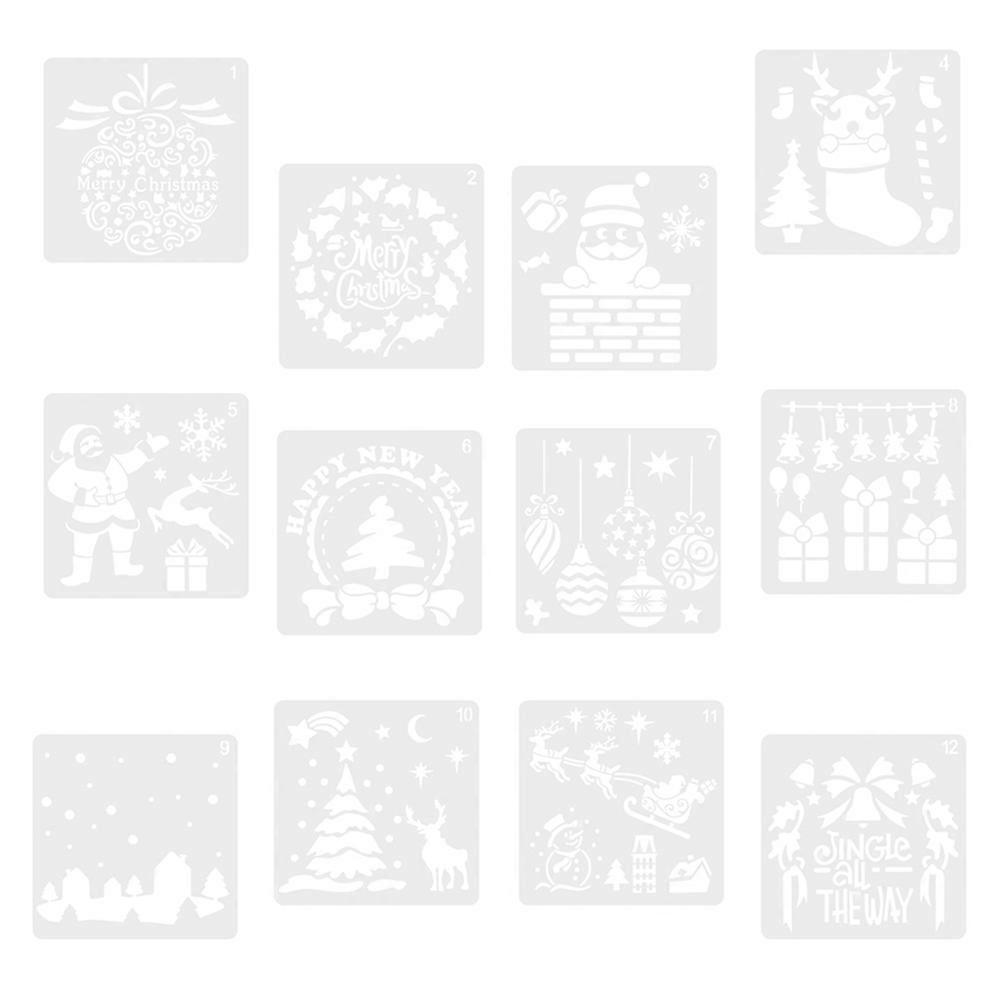 Christmas Stencils Template Painting Drawing for Painting Use 12Pcs