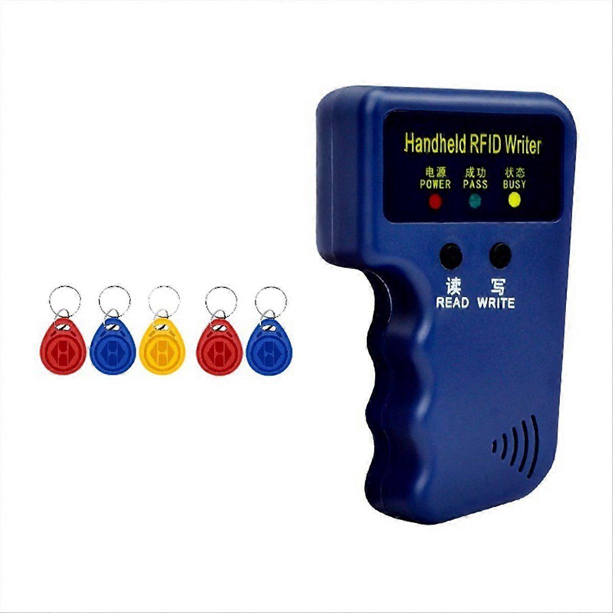 Handheld 125KHz RFID Card Reader Writer + 5 Keyfobs Copier Writer Duplicator Programmer ID Card Copy EM4305 T5577