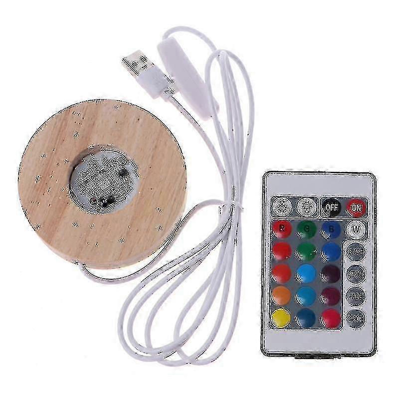 Resin Display Wood Led 12 Colors Rgb Adjustable Light Base With Remote Control--8CM