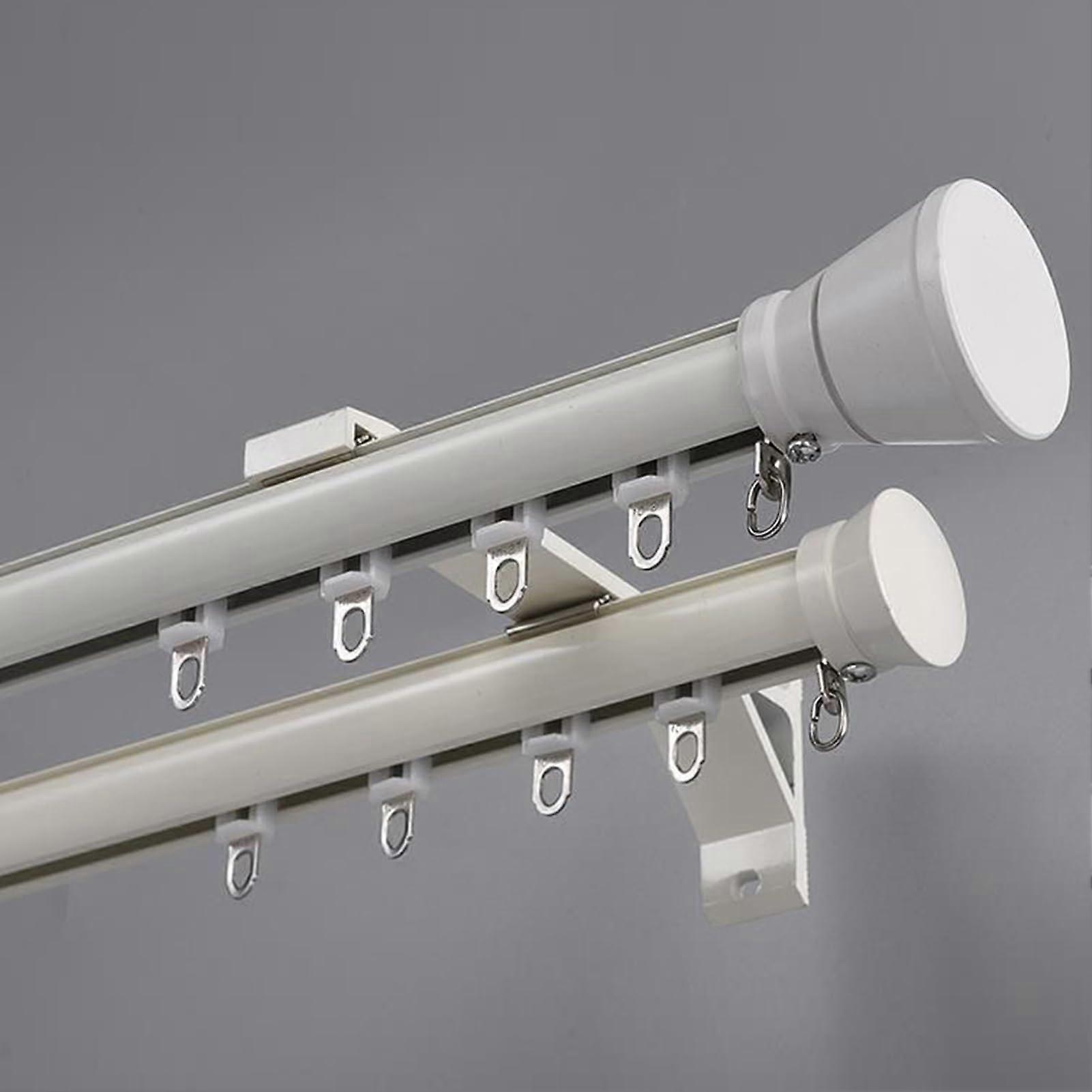 Curtain Rail Double Curtain Track Wall Mounted Bay Window Decorative Curtain Pole Kit Complete White 1.5m