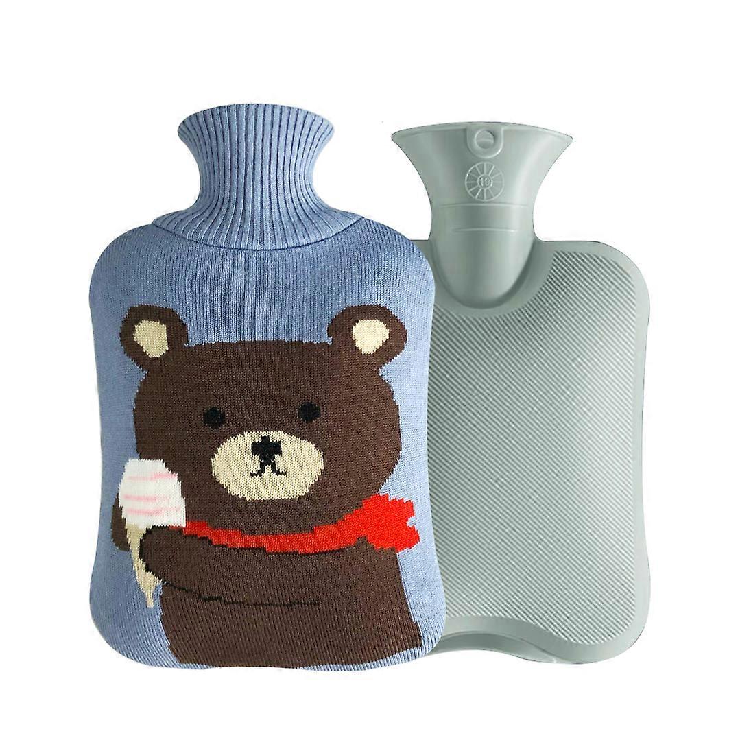 OliviaLiving Hot Water Bag Hot Water Bottle 2 Liter Heat Up and Refreezable Hot Cold Pack with Knit Cover for Pain Relief Hot Cold Therapy, Bear