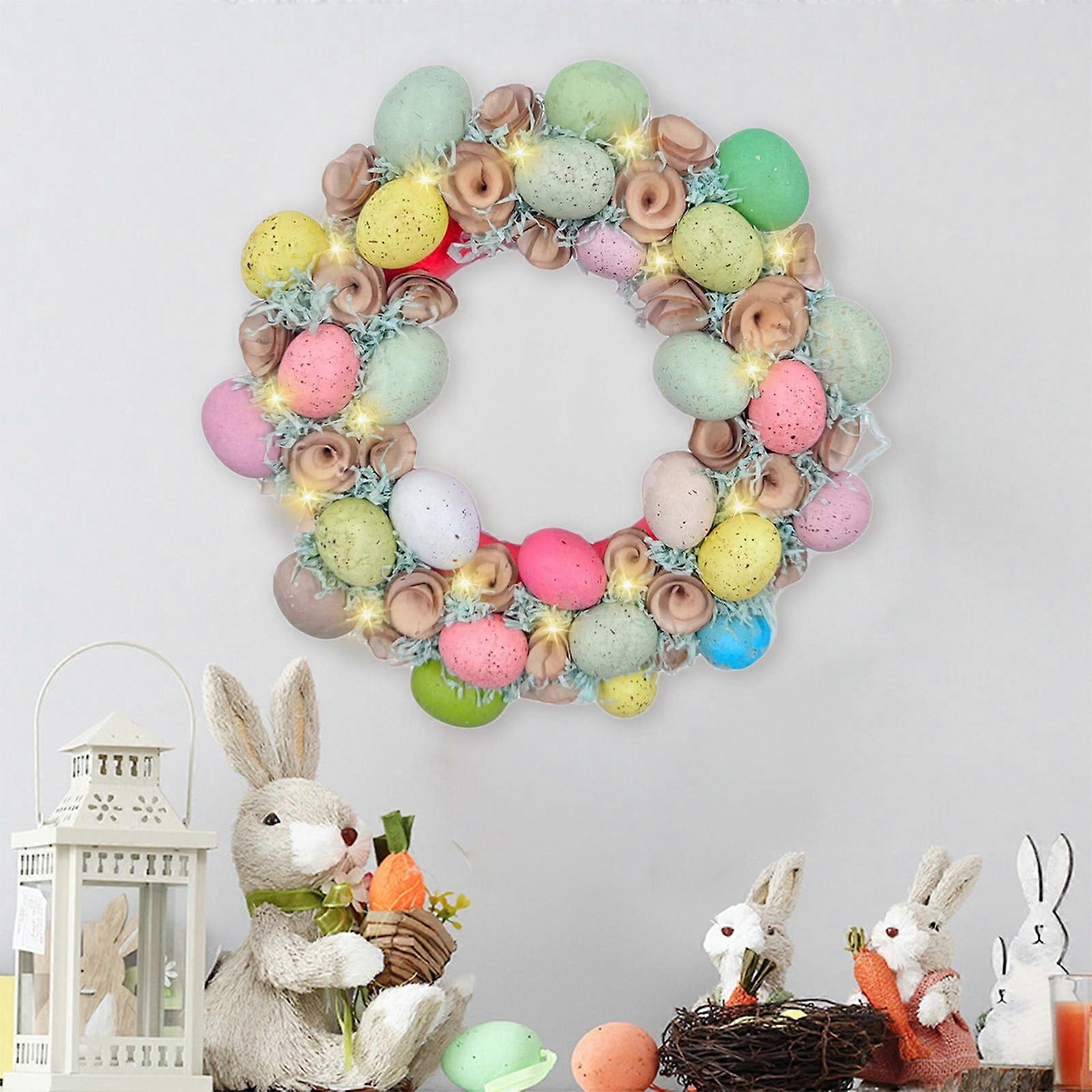Allowith Easter Eggs Wreath, Artificial Spring Easter Flower Wreath for Front Door Wall Window Decor Decorations