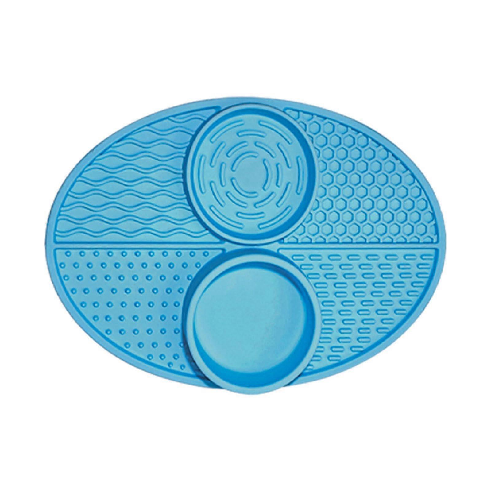 Silicone Double Bowl Pet Licking Pad Cat Licking Pad For Slow Eating Feeder Blue