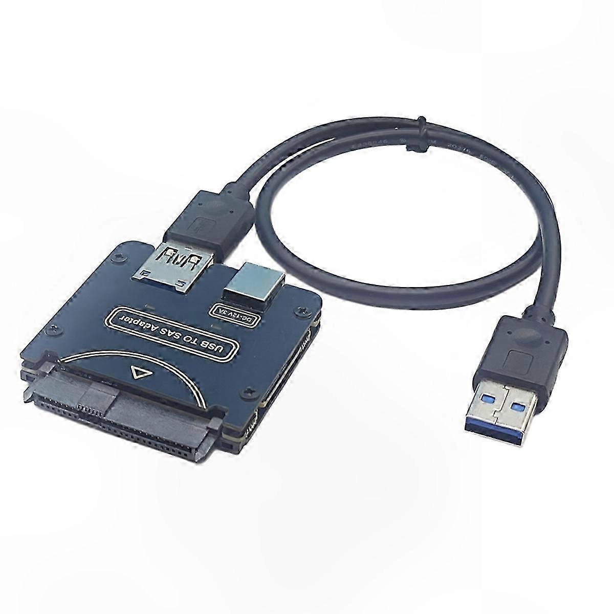 USB 3.0 till SAS 29-pins SFF-8482-omvandlare för hårddiskar, 5 Gbps hastighet, inbyggt chipset och strömport, exklusive 12V/3A-adapter