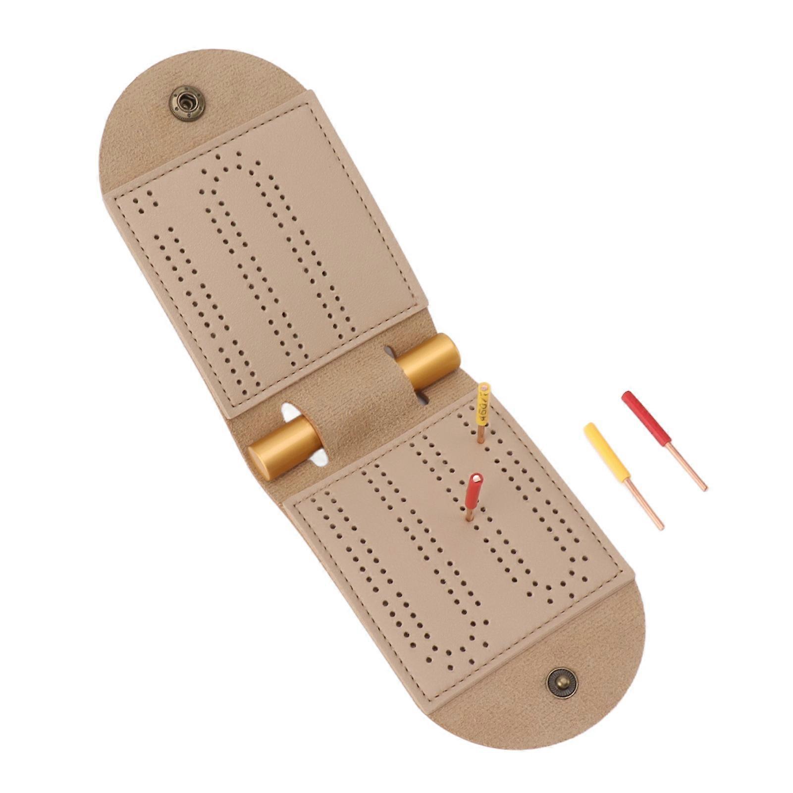 Travel Track Game Board Portable Foldable PU Leather Endless Fun Crib Game Board with 4 Pegs 