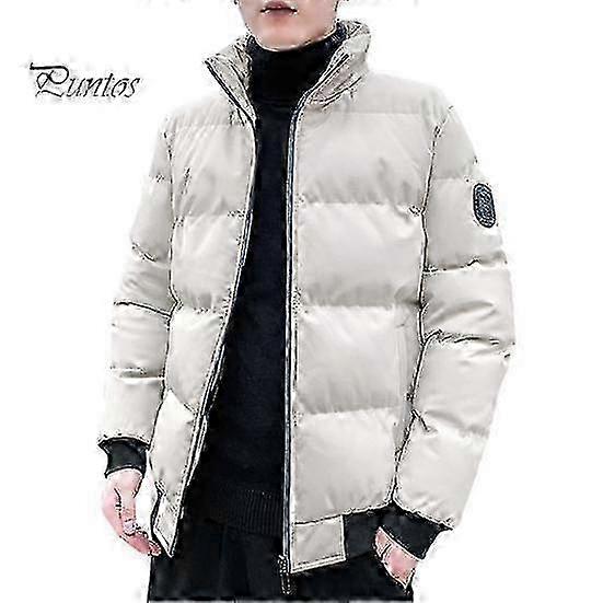 Men Down Jacket Stand Collar Long Sleeve Zipper Closure Jacket Elastic Hem Solid Color Two Side Pockets Windproof Thickened Down Coat