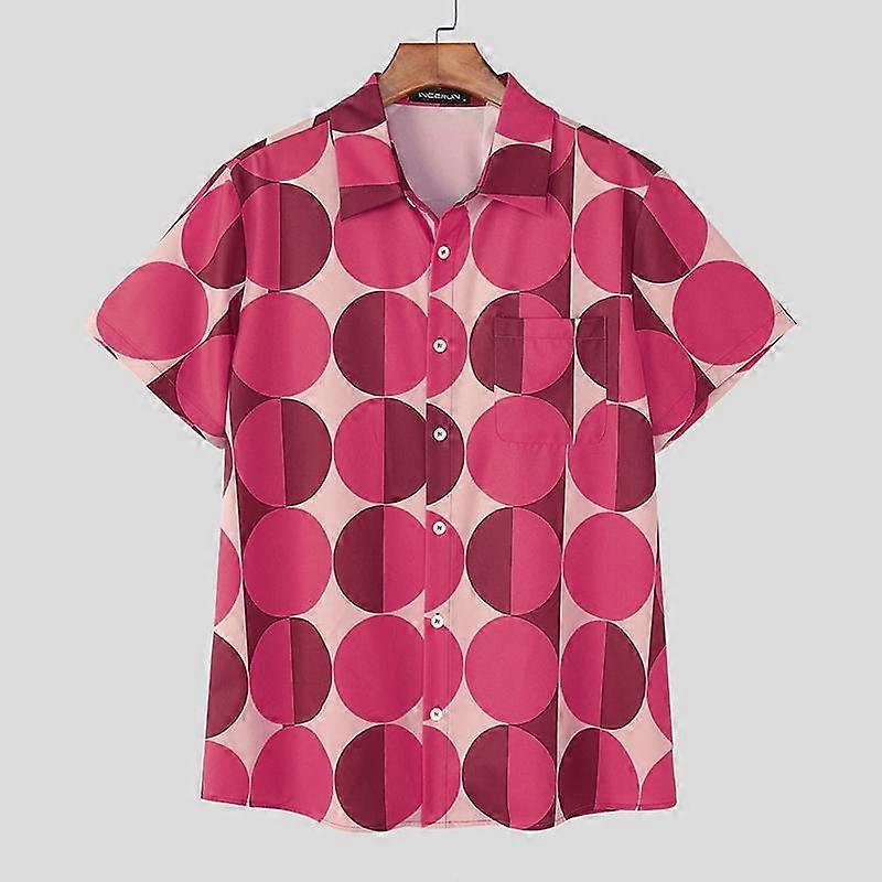 INCERUN Oversized Men Short Sleeve Polka Dots Print Buttons Casual Loose Shirts