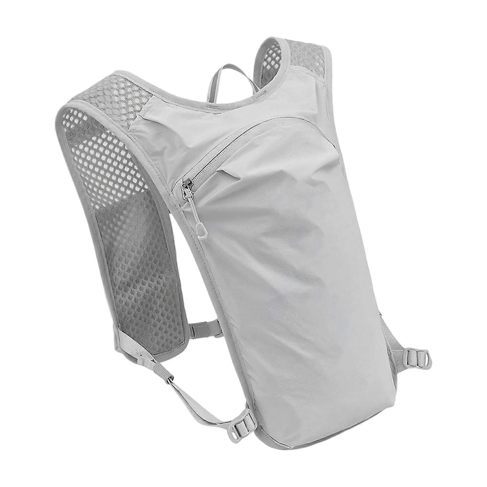 Breathable Running Vest Backpack Built In Hydrating System Elastic Storage Compartments Reflective Detail  Gray Color