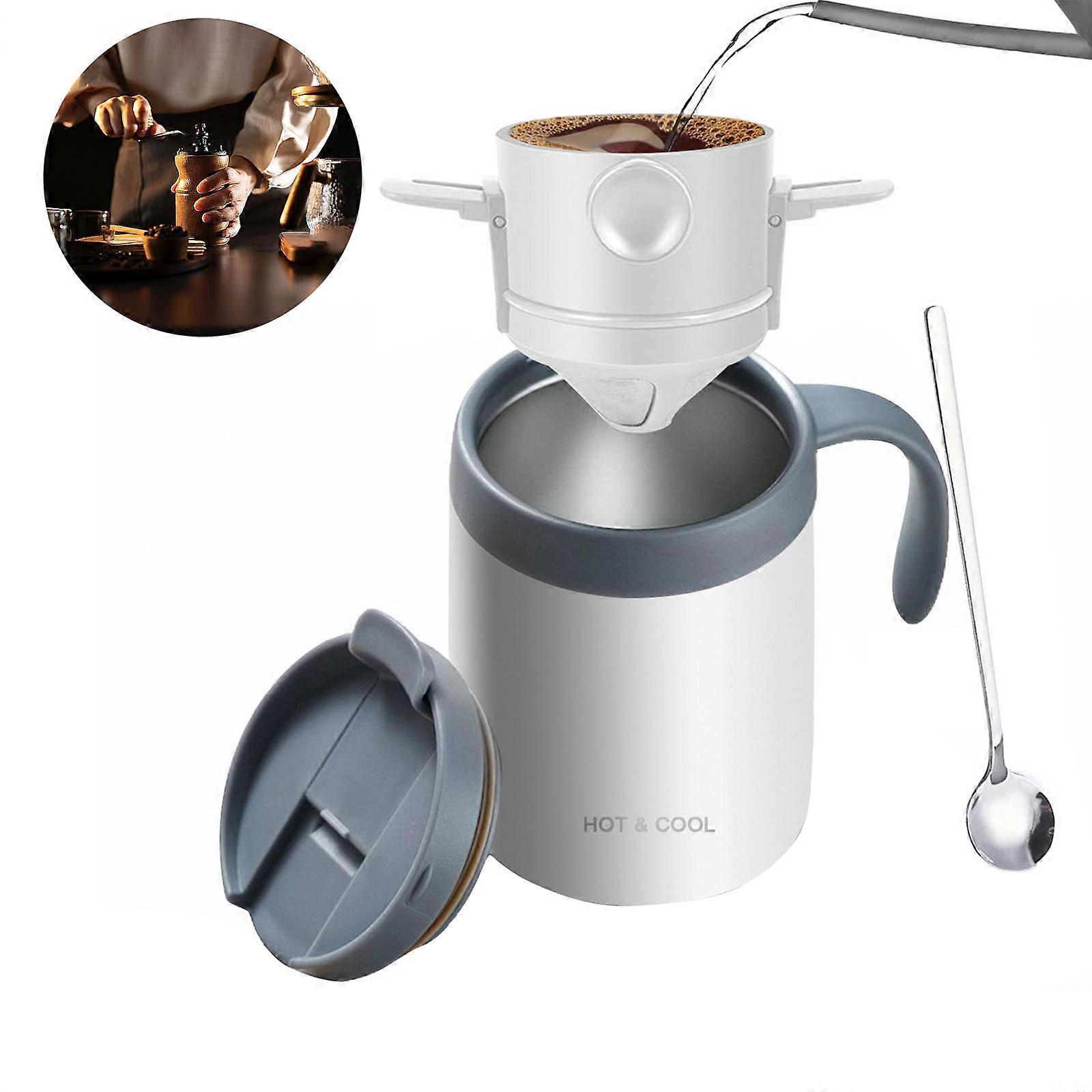 Garden Coffee Brewing Set Recyclable Net Filter And Warm Cup Perfect For Campers Backpackers  White